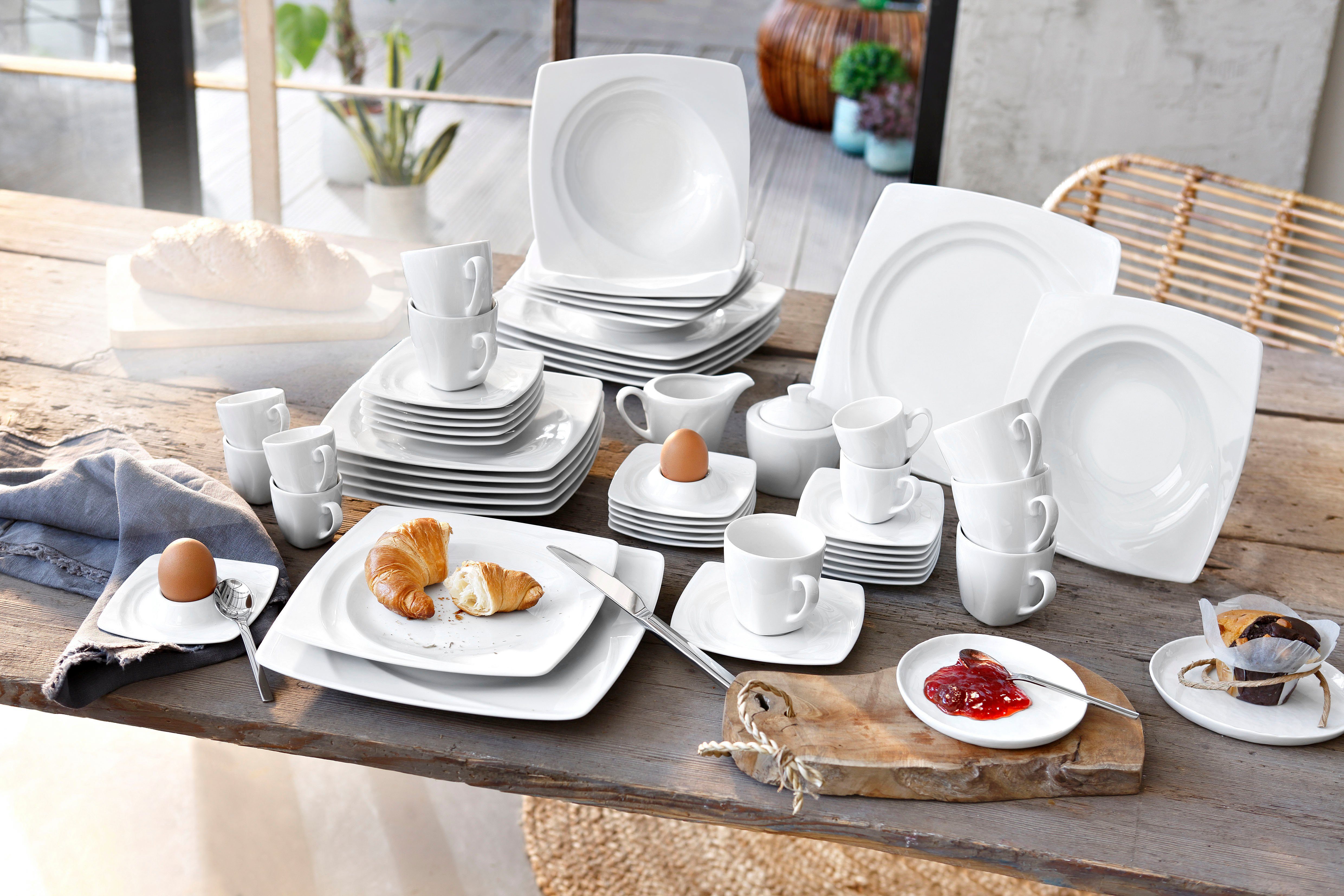 CreaTable Combi-servies Celebration Servies, wit, buitengewone geometrie, 50 delen, voor 6 personen (50-delig)