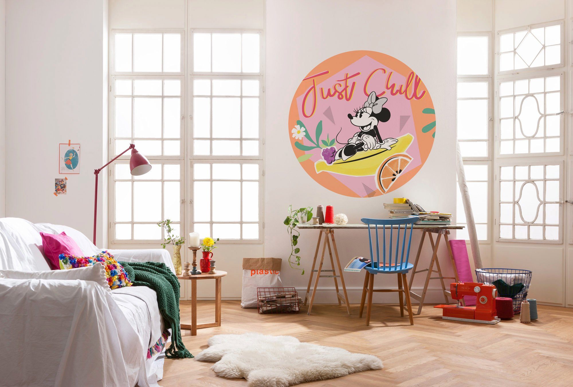 Komar Fotobehang Zelfklevend vlies - Minnie Chill - Afmeting 125 x 125 cm
