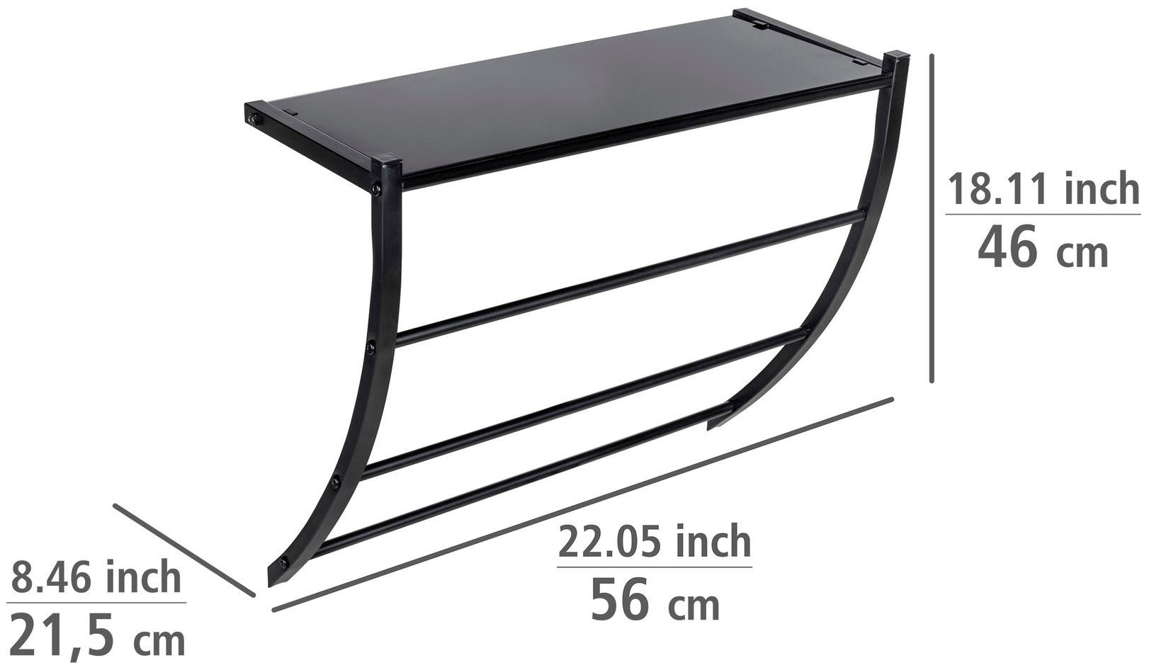 WENKO Wandplank Tarderia met glazen plank en 3 handdoekstangen