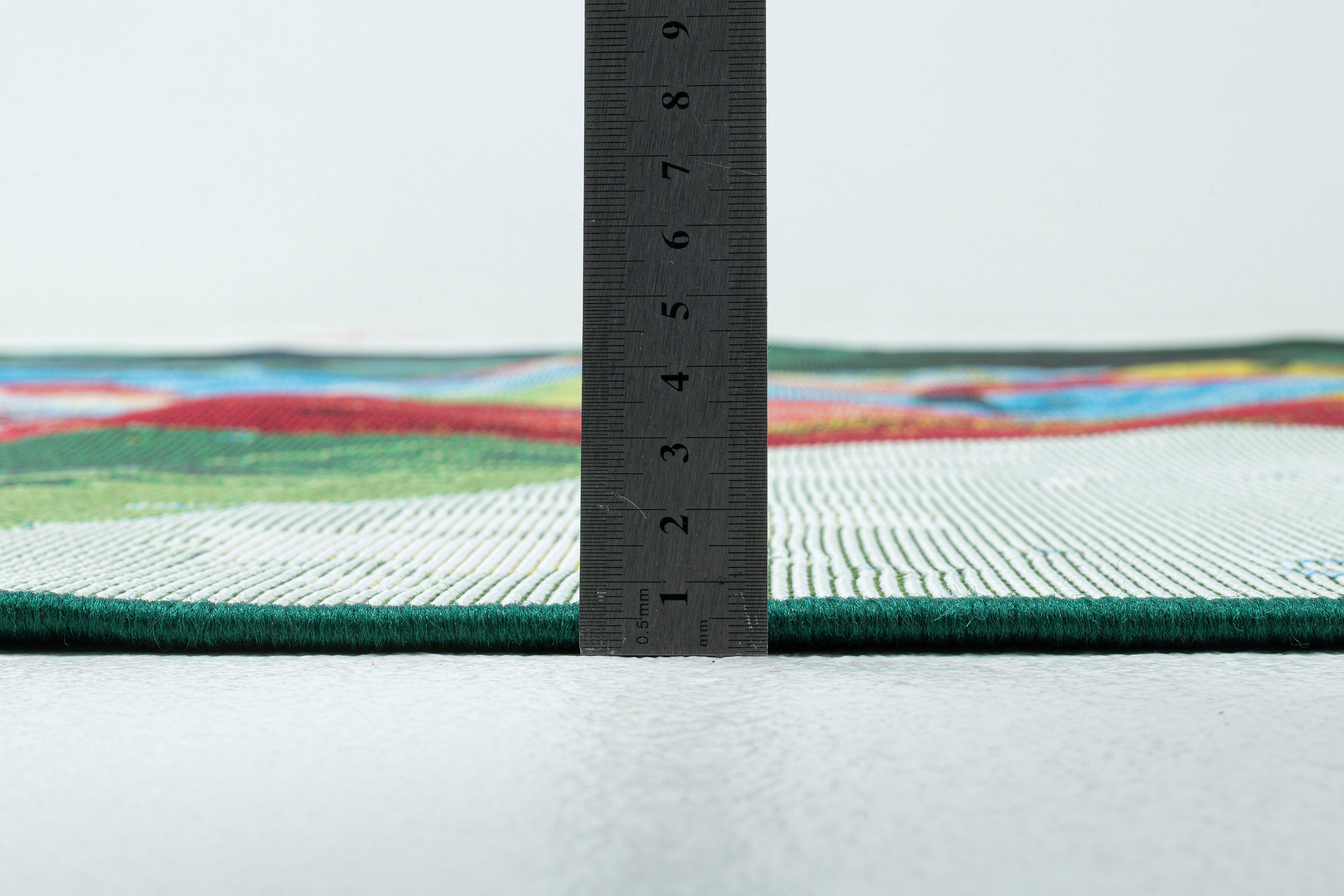Sansibar Vloerkleed Rantum Beach SA-024 Vlakweefsel, modern ontwerp, motief Surfplank, In- & Outdoor geschikt