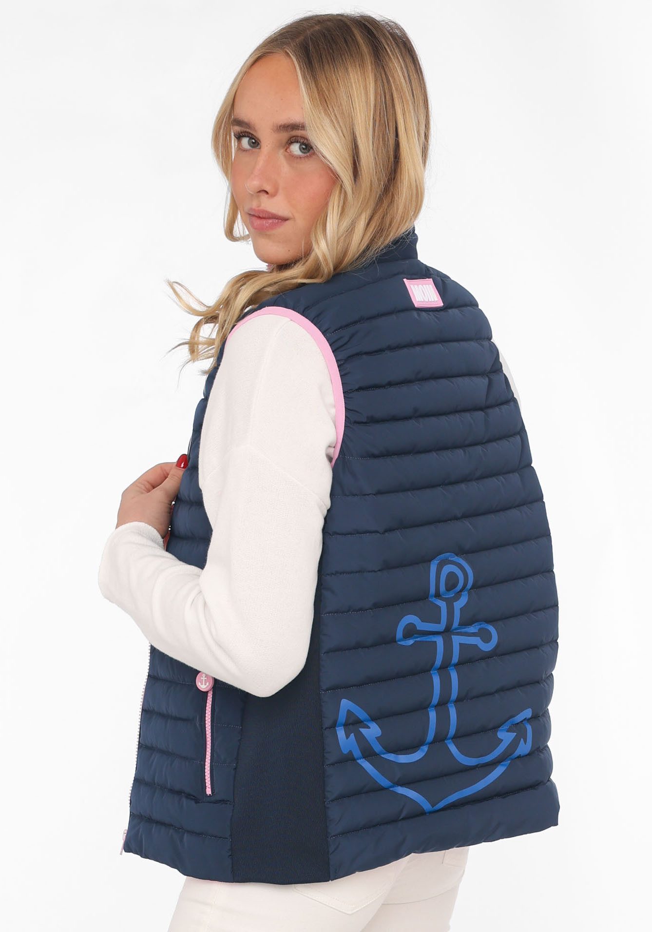 Zwillingsherz Bodywarmer met anker motief, staande kraag en contrasterende ritsen