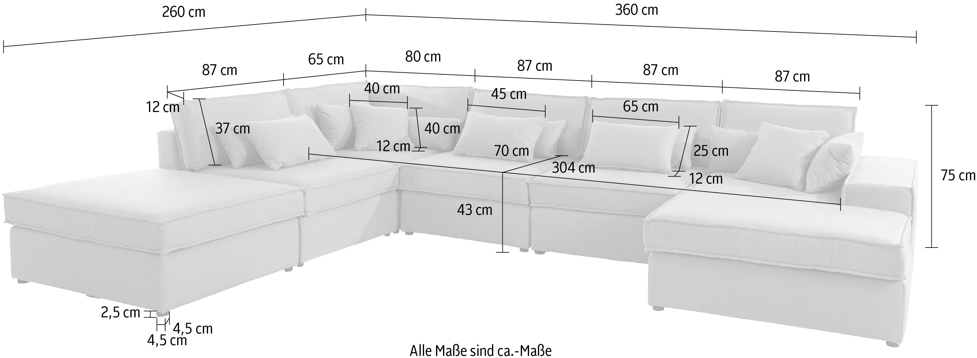 RAUM.ID Zithoek Florid U-vorm 6 delen, bestaand uit modules, vele stofkwaliteiten, ook in cord