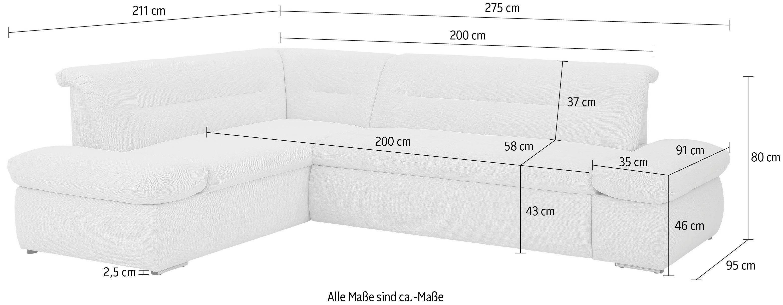 INOSIGN Hoekbank Avesa L-vorm Naar keuze met arm- en slaapfunctie, bxdxh: 275x211x80 cm