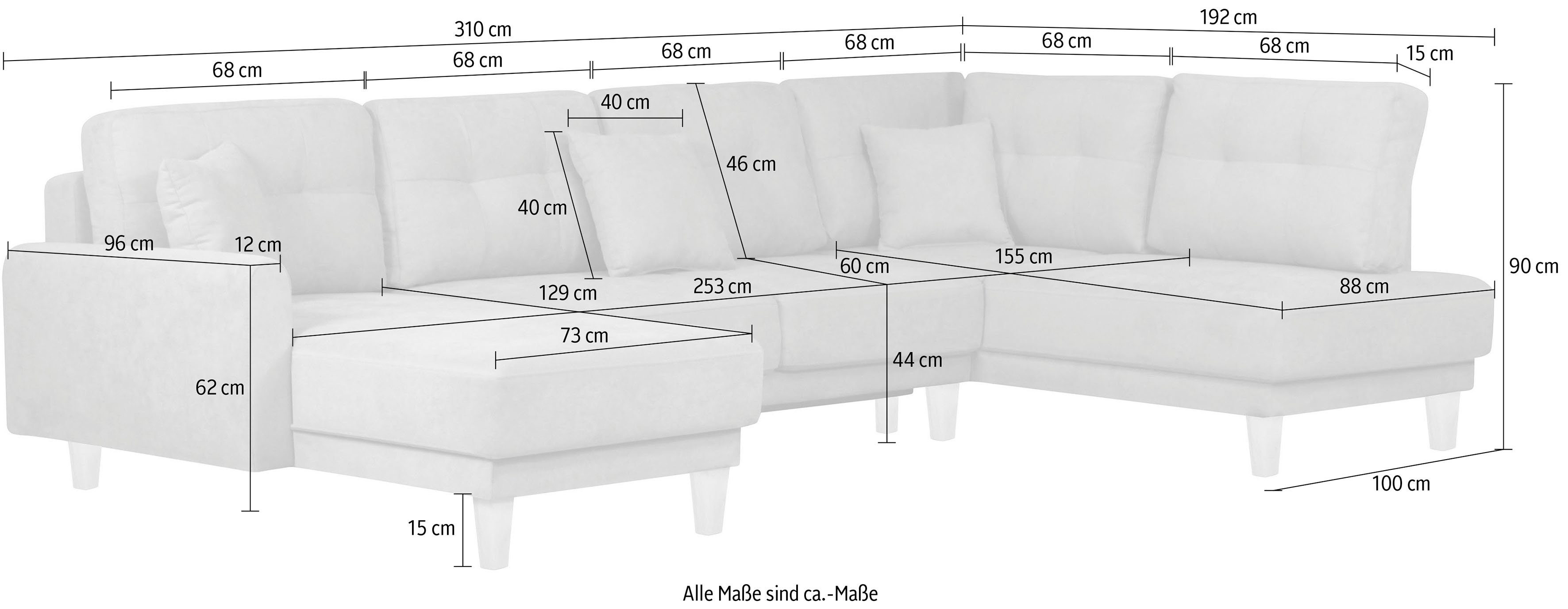 Home affaire Zithoek TRIPLO U-vorm optioneel met slaapfunctie, B/D/H: 310/192/90 cm (3-delig)