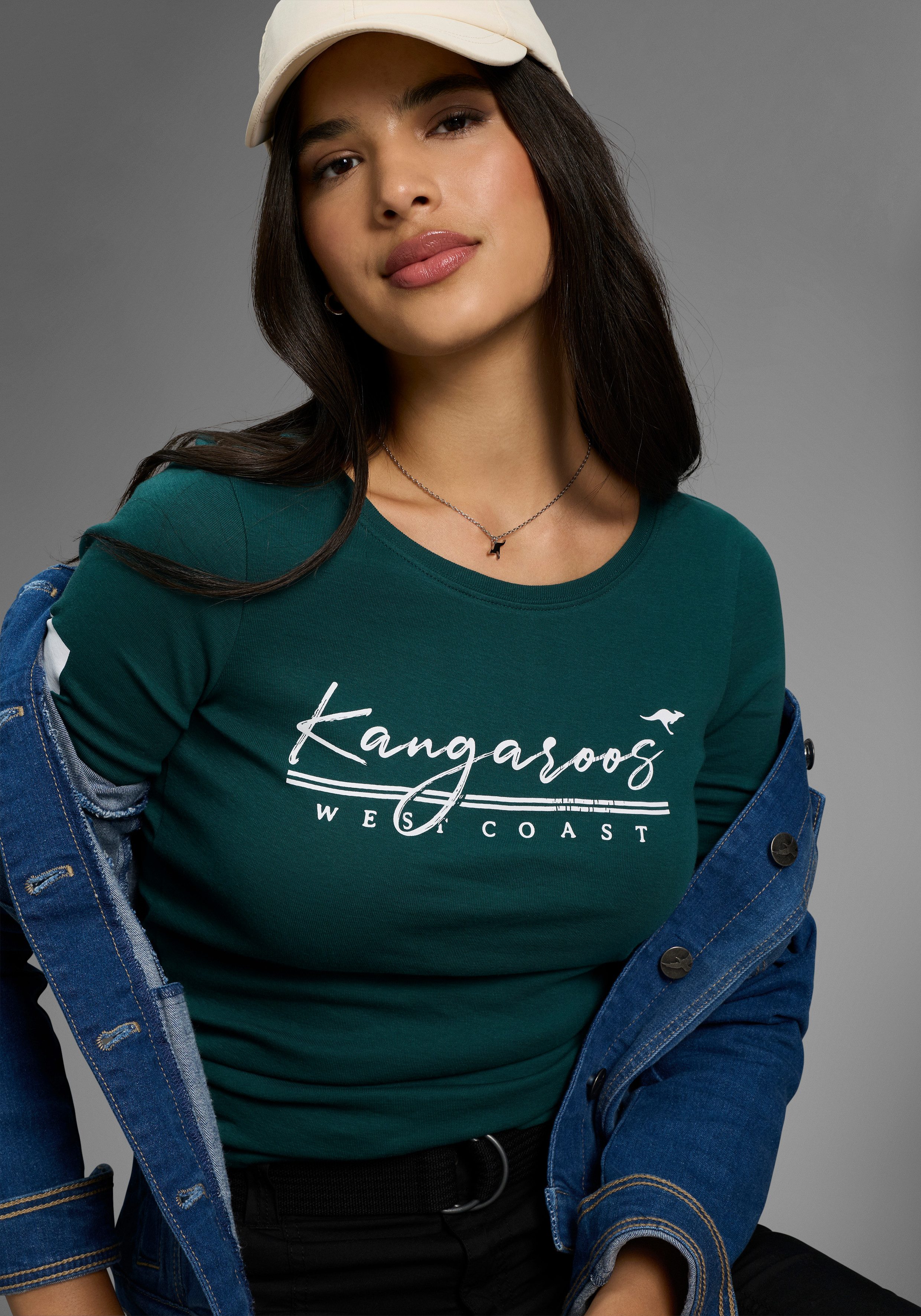 KangaROOS Shirt met lange mouwen Lange mouwen, zeer figuurvolgende pasvorm, van katoen