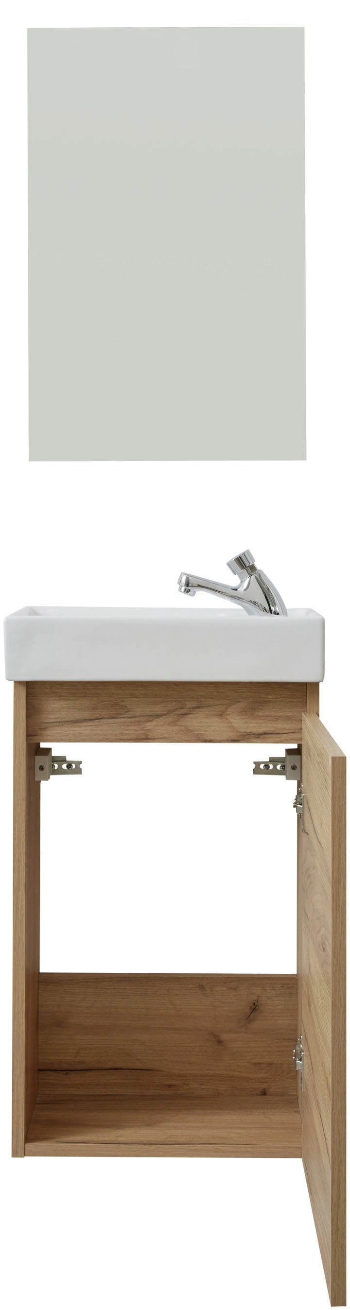 welltime Badkamerserie Oslo 2-delig, badkamerkast gastentoilet wastafelmeubel set Wastafelonderkast met wasbak en spiegel breedte 40 cm, gastenwastafel (complete set, 3 stuks)