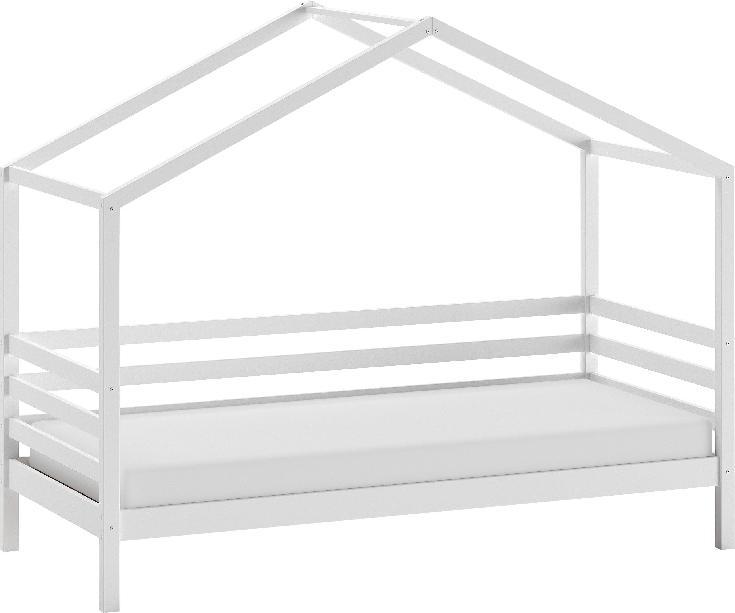 Home affaire Huisbed Massief dennenhout wit gelakt, incl. dakconstructie en lattenbodem