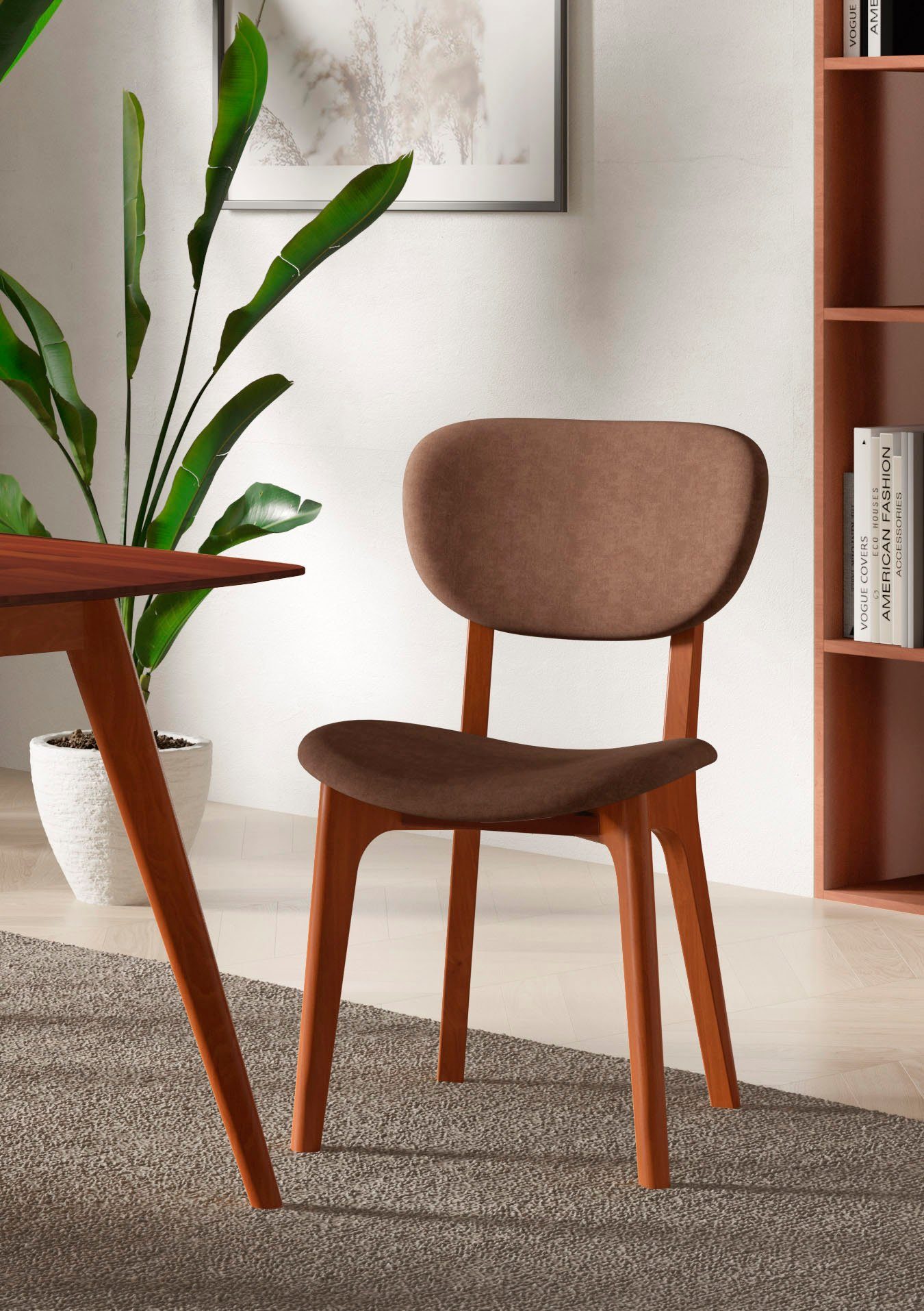 INOSIGN Stoel COZY Made in Italy Frame in beuken, kersen- of notenhout, massief hout, designstoel (set, 2 stuks) houten stoelen bruin