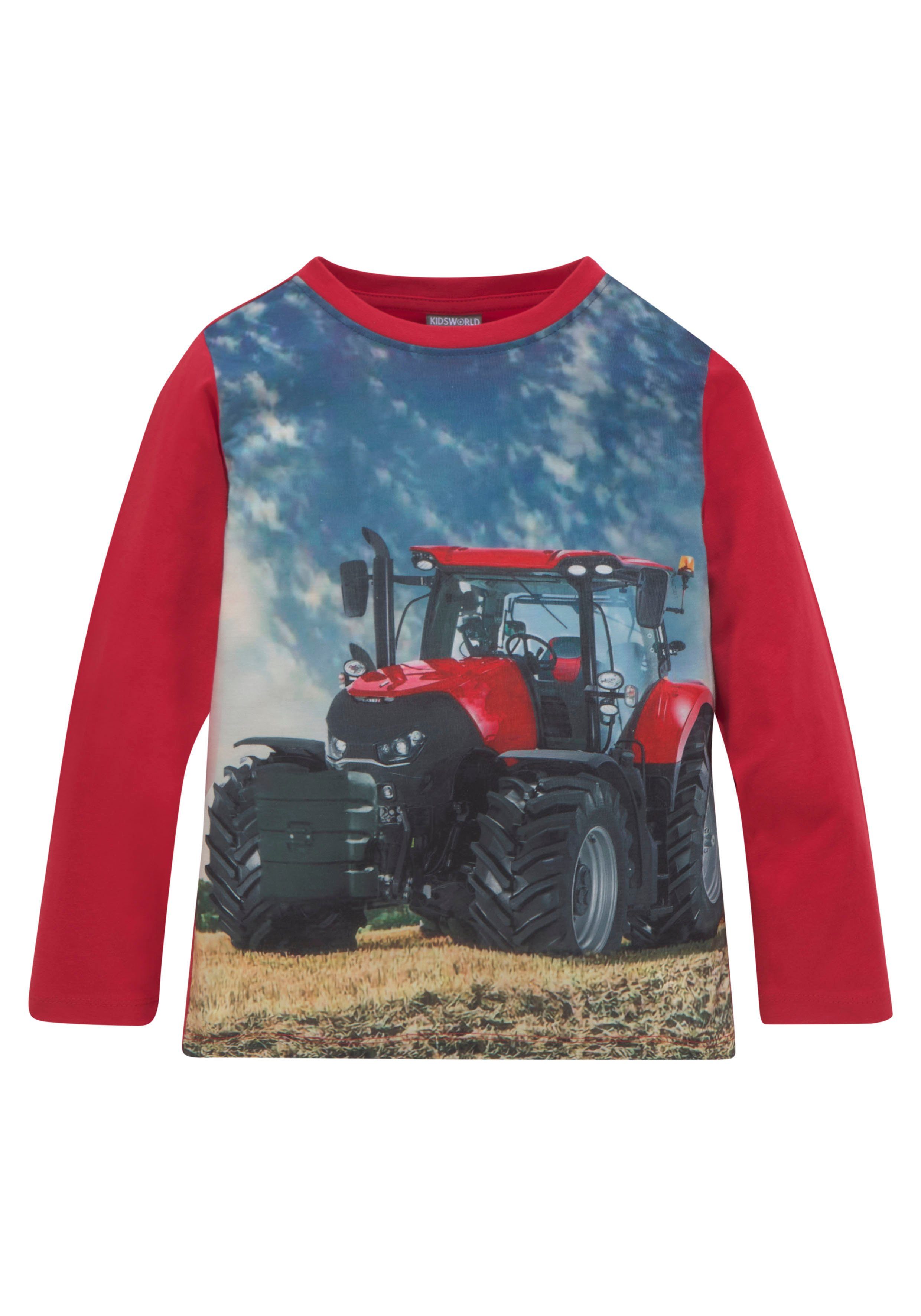 KIDSWORLD Shirt met lange mouwen Tractoren Langarm, basic pasvorm, bedrukt (2-delig, Set van 2)