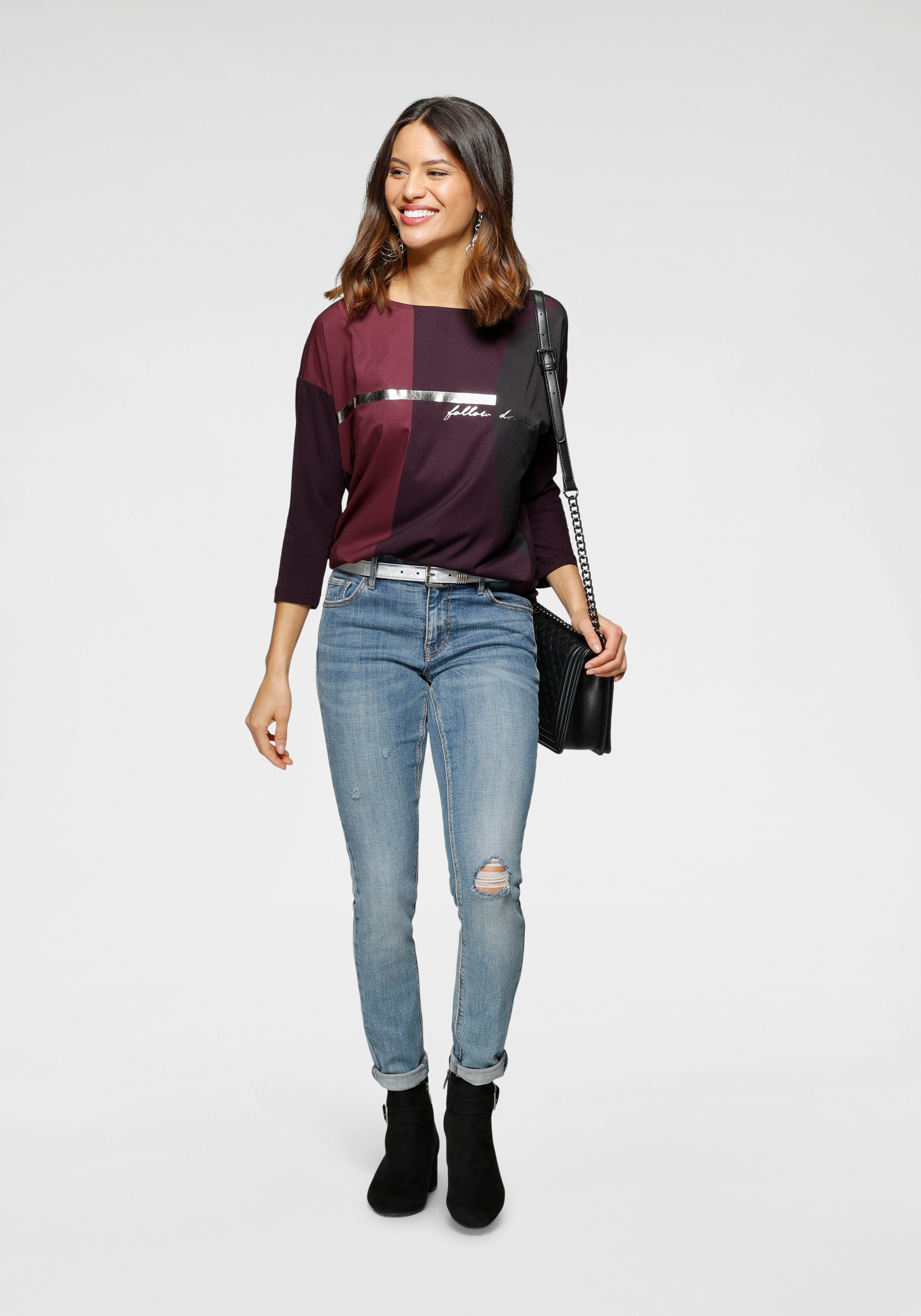 Laura Scott Overhemdblouse in materiaalcombinatie met folieprint