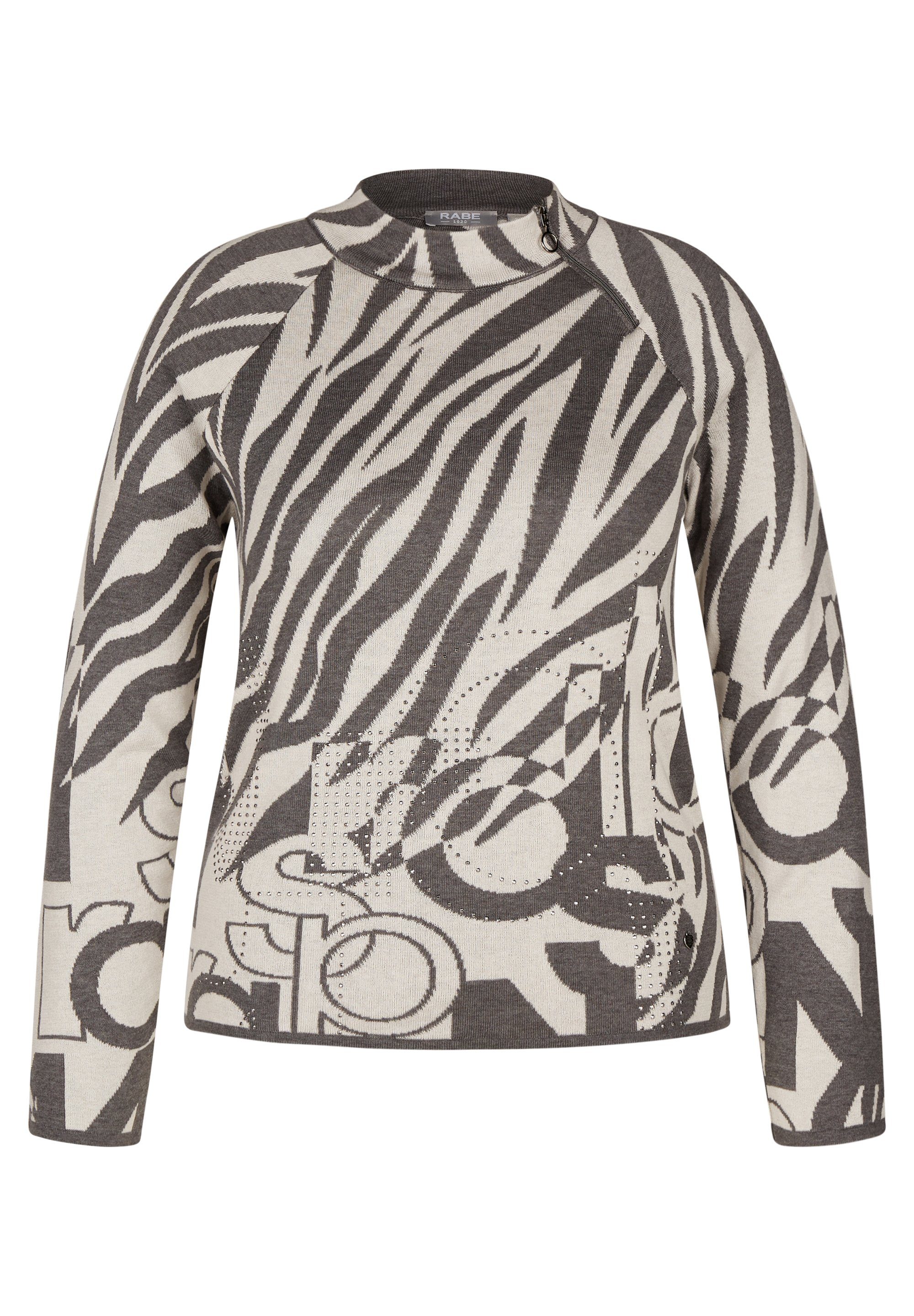 Rabe Trui met staande kraag met abstract allover-ontwerp