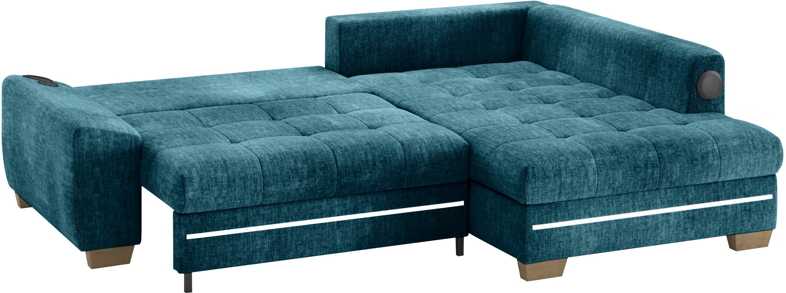 Mr. Couch Hoekbank Nikita II, L-vorm met koudschuim, rgb-led, geluidssysteem, optioneel met bed, bedlade