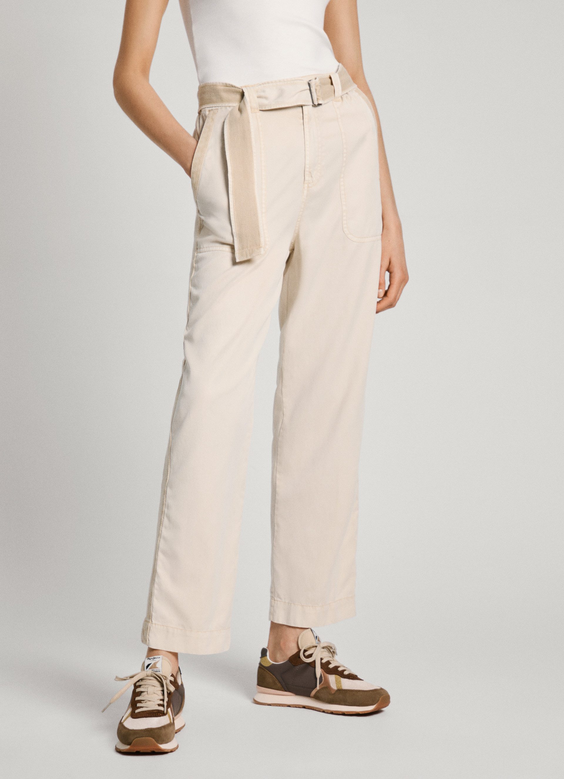 Pepe Jeans Cargobroek Aylin met streepbeleg dames cargo broeken maat L beige