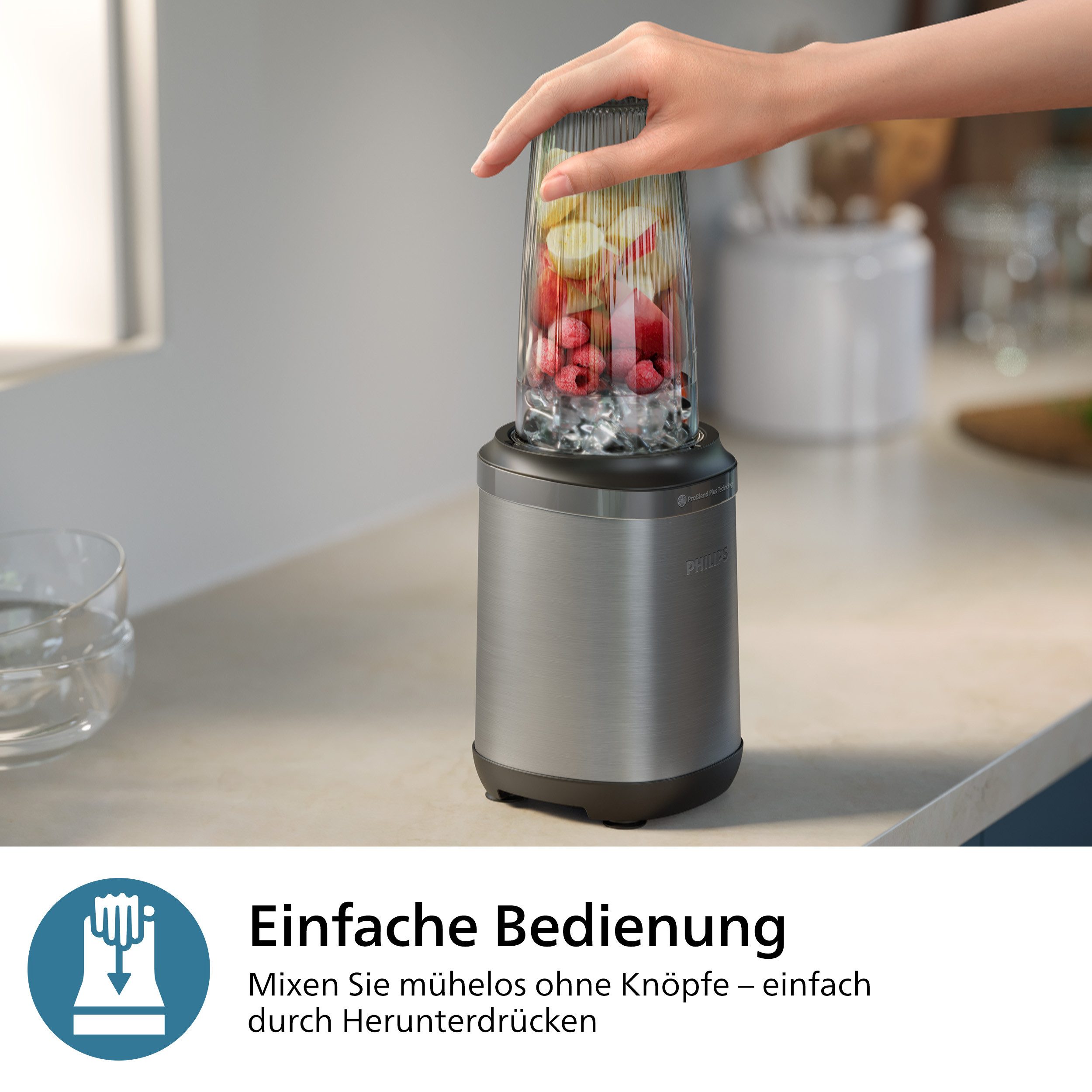 Philips Blender HR2764/00 5000 Series, met ProBlend Plus-technologie 700ml tritan beker, compact ontwerp, roestvrij staal/zwart