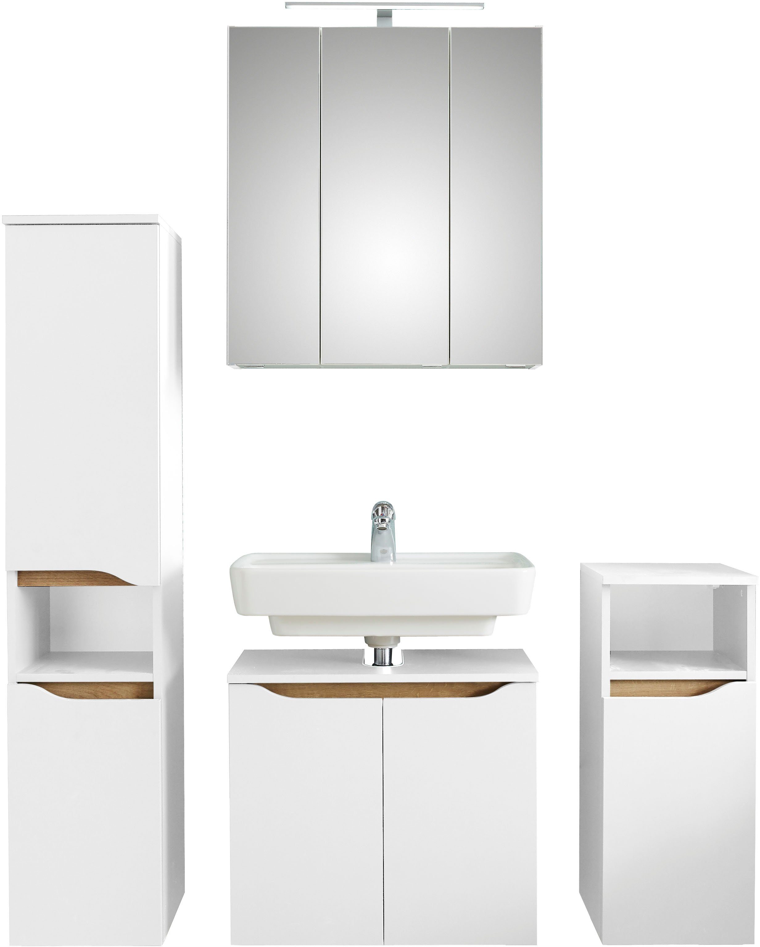 Saphir Badkamerserie Quickset 4-delig, wastafelonderkast met led-spiegelkast Onderkast, middelgrote kast, incl. deurdemper, 8 deuren, 2 niches