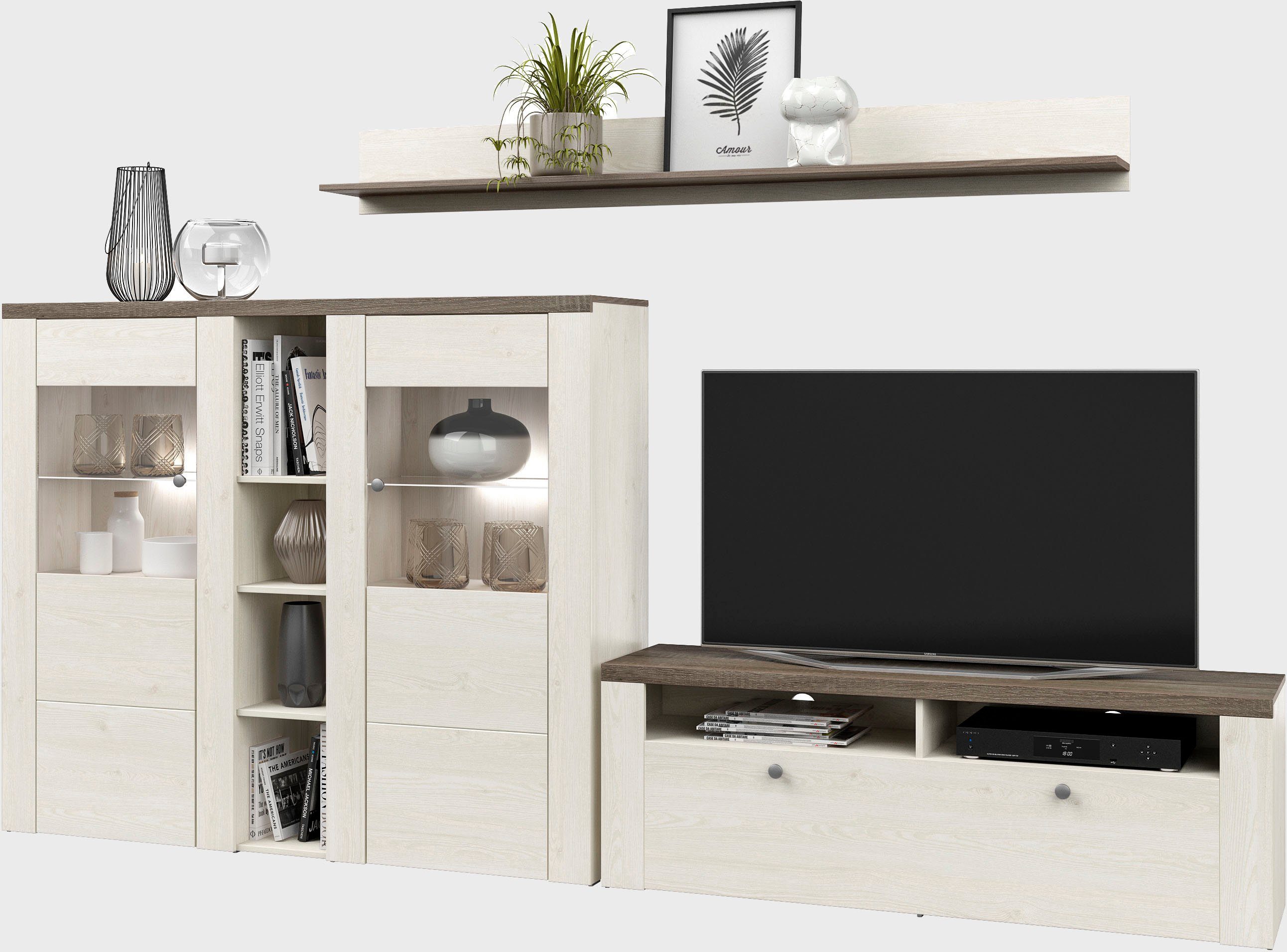 Home affaire Wandmeubel Larona, Woonwand, 3-delig set, bestaande uit 1 tv-kast, 1 hoge kast, 1 wandplank (3 stuks)