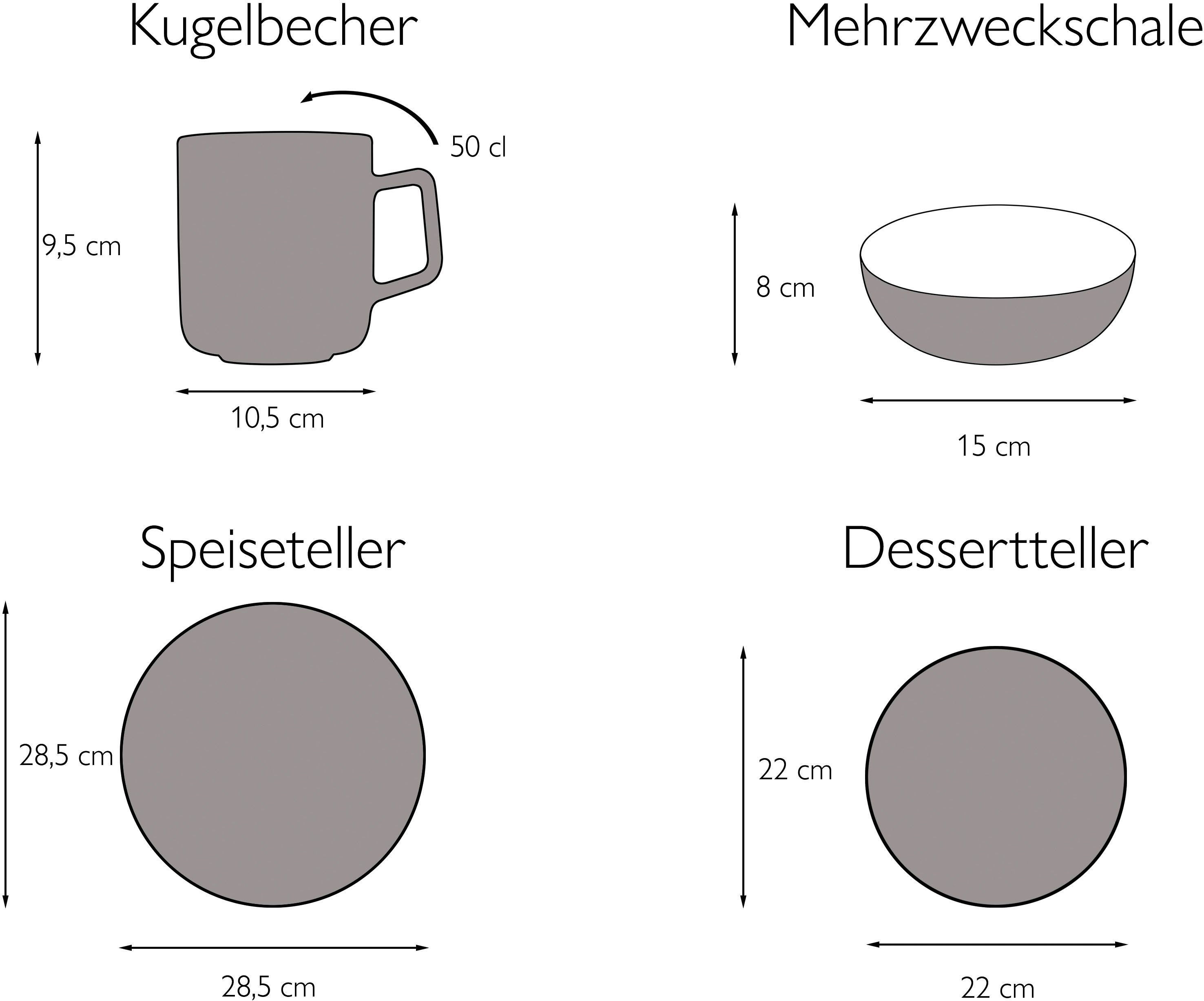CreaTable Combi-servies Servies-set LOFT STONE Servies, 16 delen, voor 4 personen (set, 16-delig)
