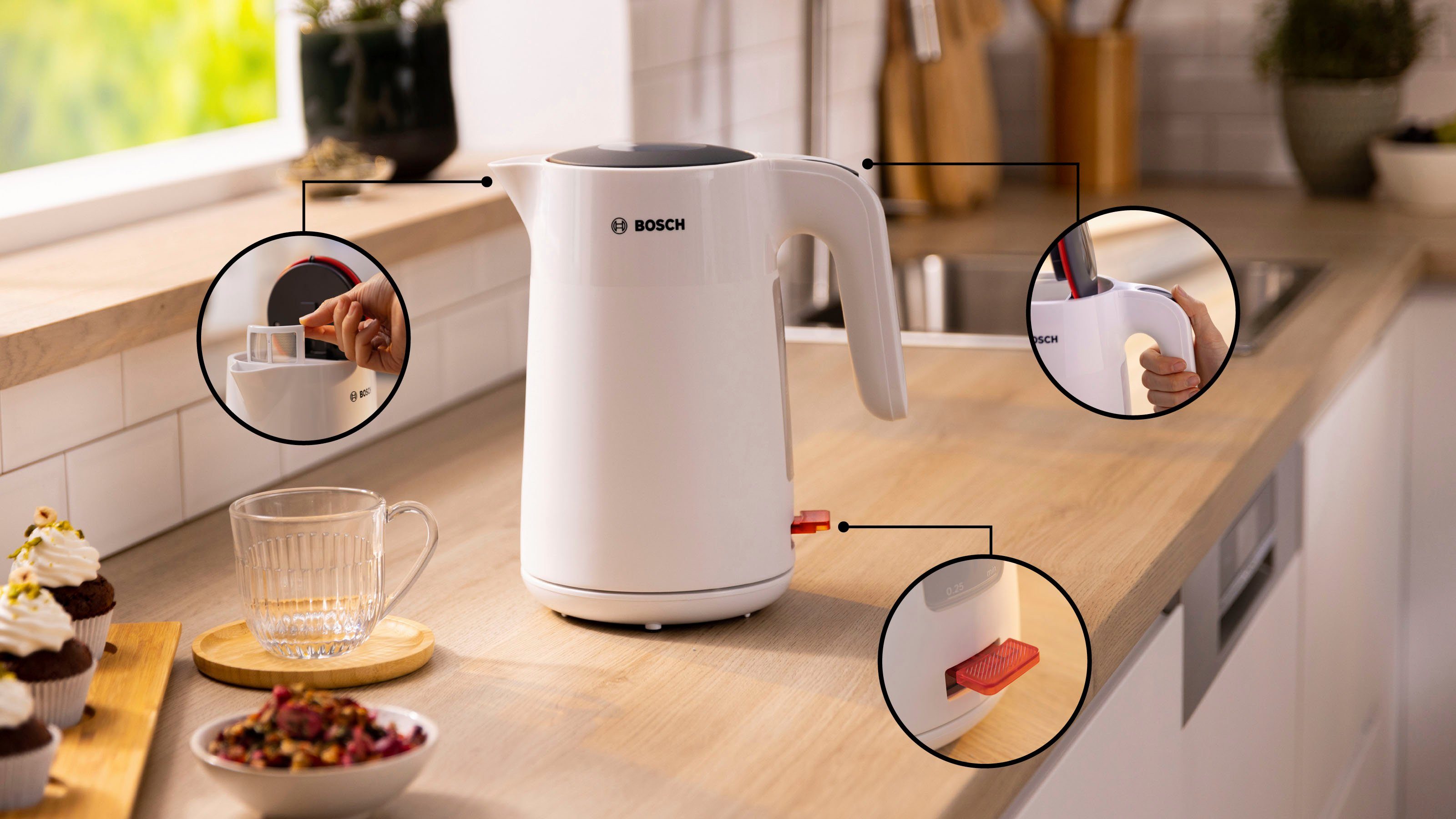 BOSCH Waterkoker MyMoment TWK2M161, automatische uitschakeling, oververhittingsbeveiliging, kopjesindicator, 1,7 l