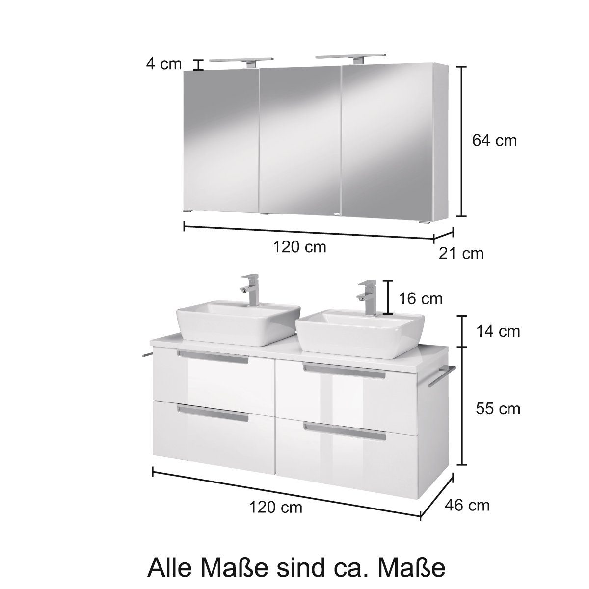 welltime Badmeubelset Malibu Breedte 120 cm, met soft-closetechniek (set, 2 stuks)