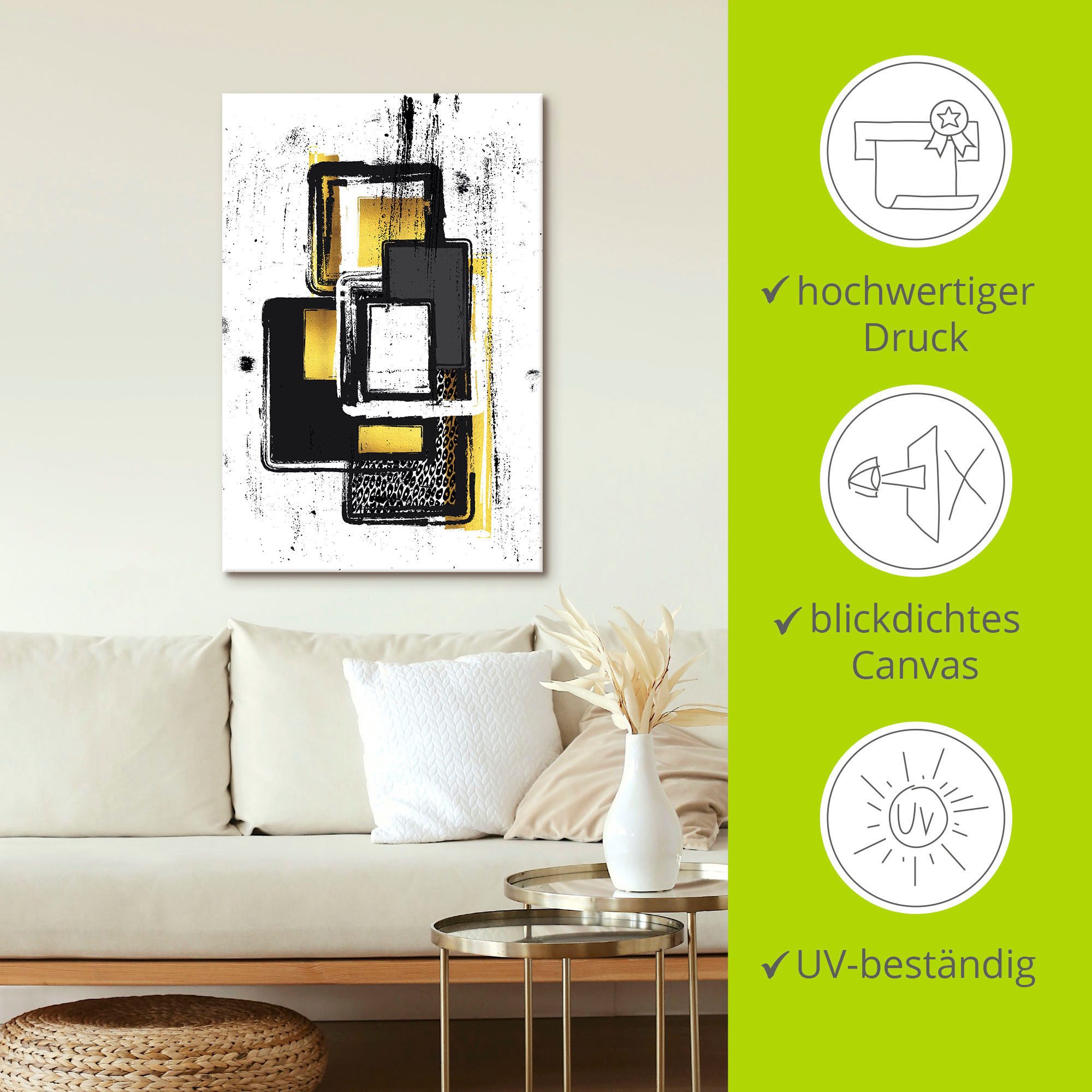 Artland Artprint Abstracte schilderkunst Nr. 3 goudkleur als artprint op linnen, poster, muursticker in verschillende maten