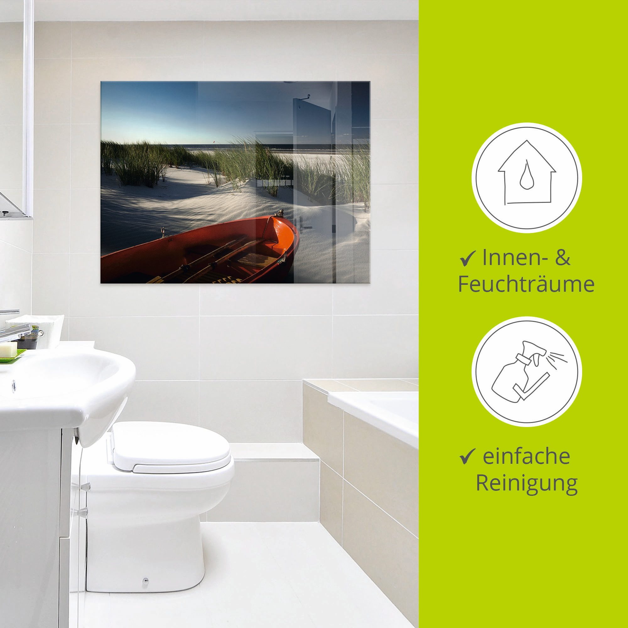 Artland Print op glas Rode boot op het strand...