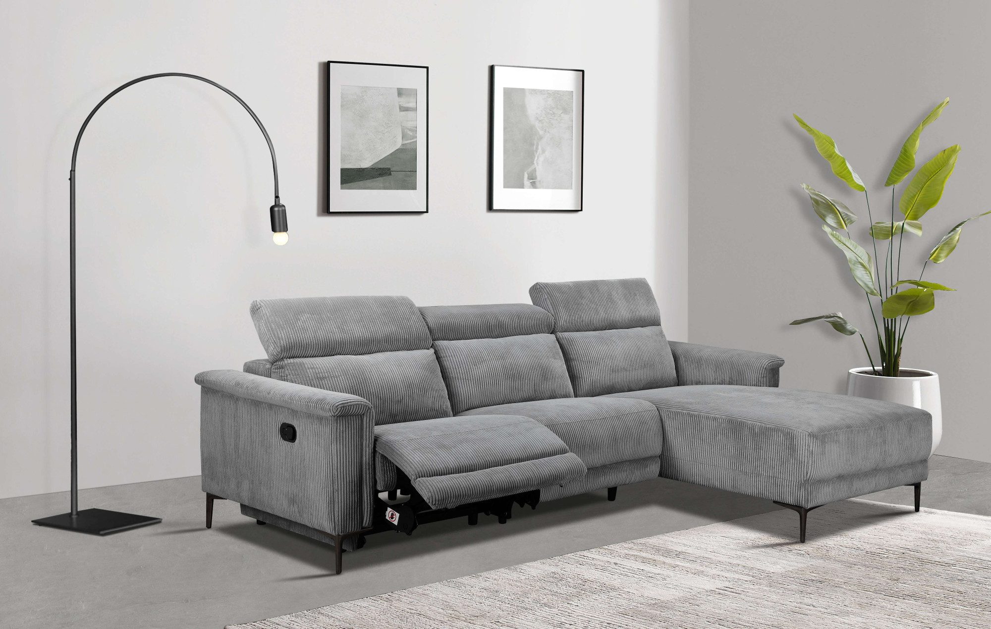 Places of Style Hoekbank Lund in Cord, L-vorm, 261 cm, met handmatige zonder elektrische relaxfunctie, usb, hoofdeindverstelling