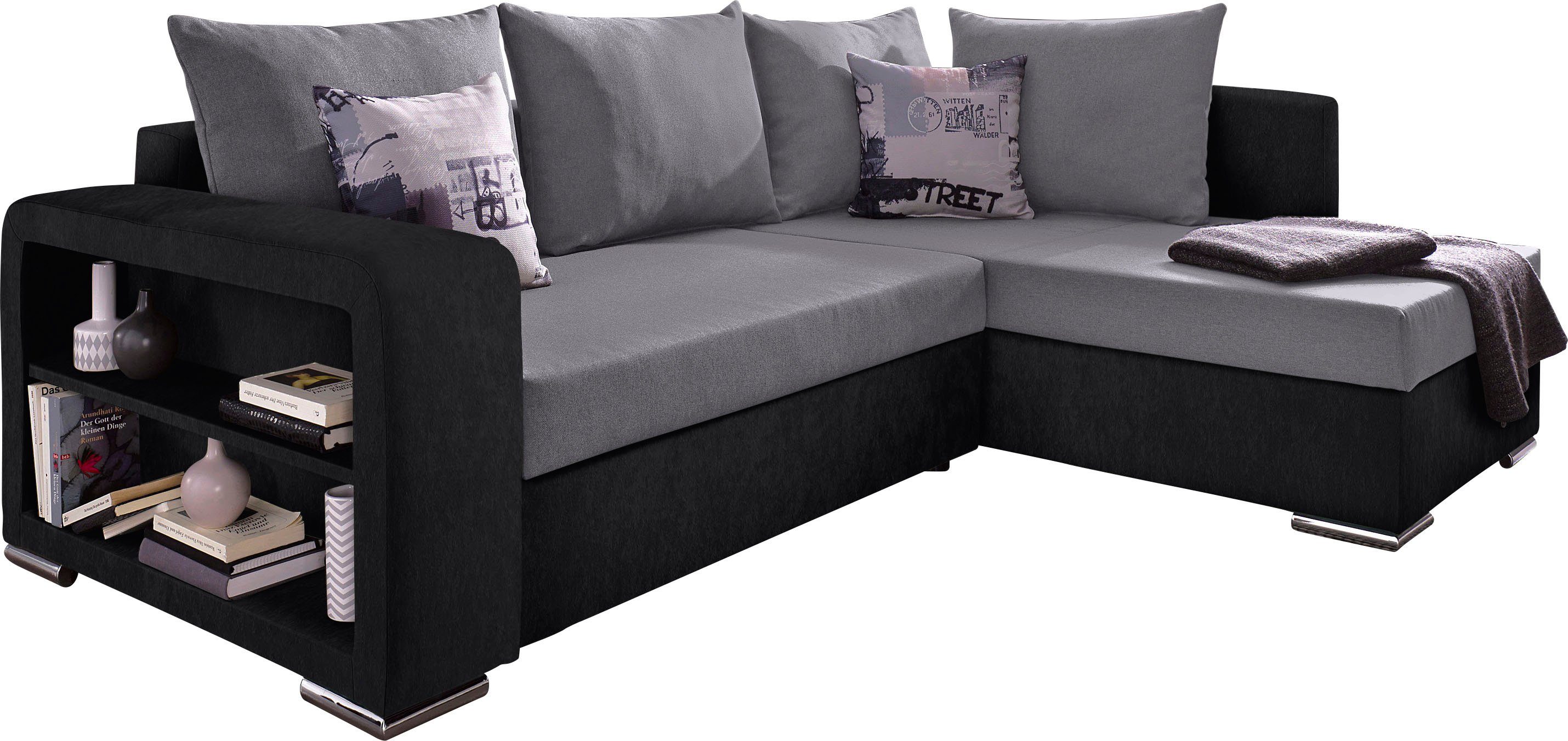 COLLECTION AB Hoekbank John L-vorm met bedfunctie, bedlade en geïntegreerd rek