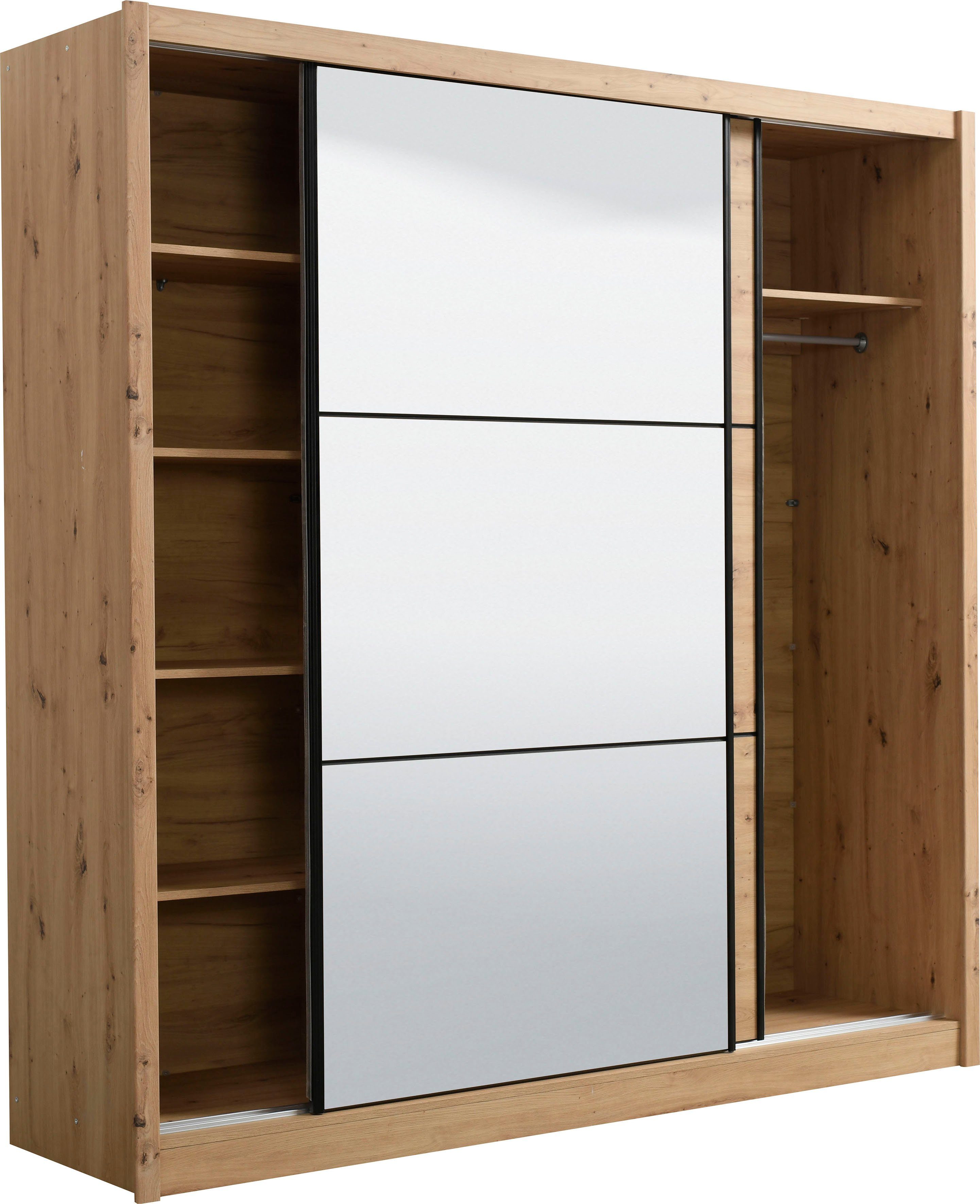 INOSIGN Zweefdeurkast Navara kledingkast met spiegel linnenkast garderobe met royale binnenuitrusting, fsc®-gecertificeerd, in 3 breedtes