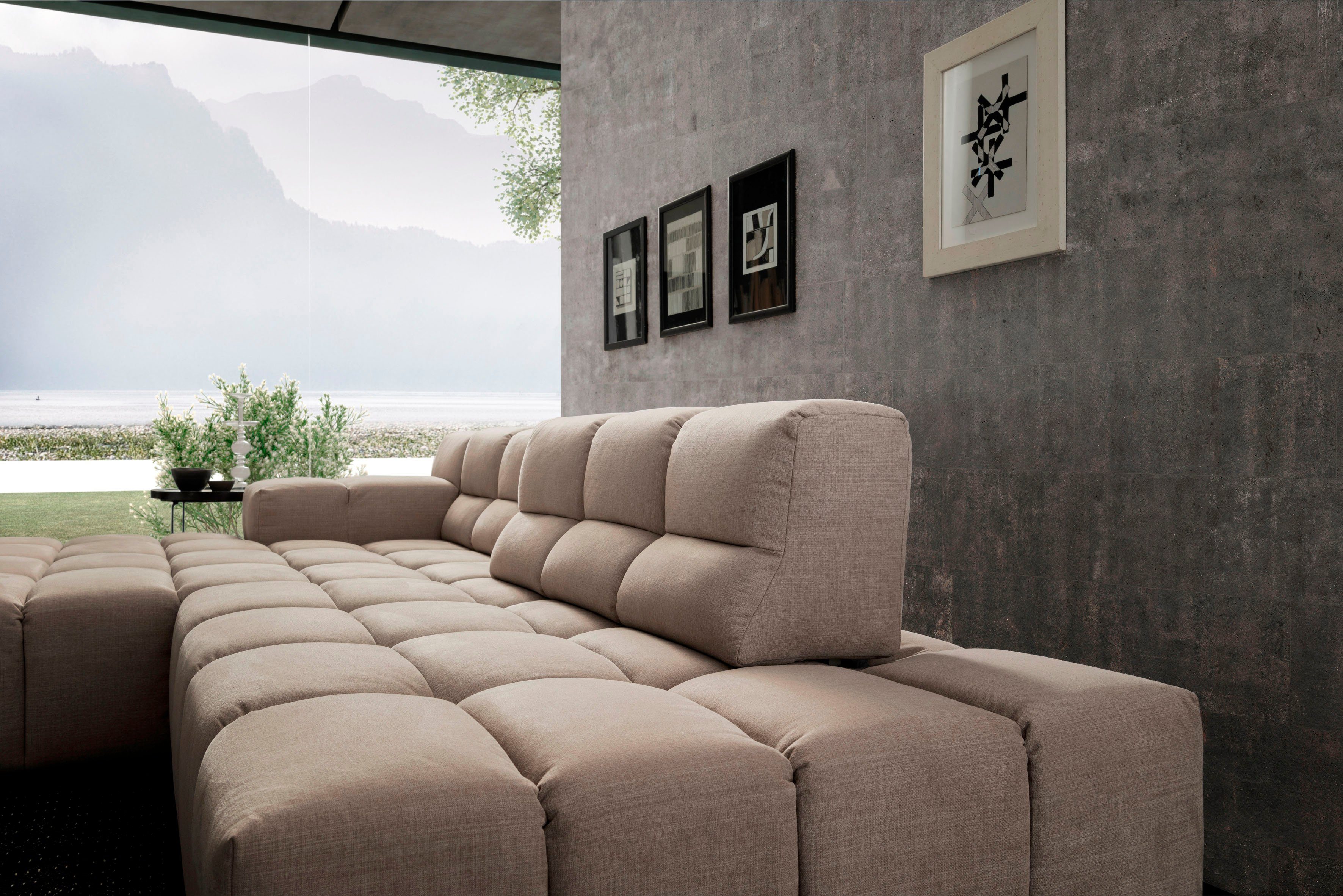 designwerk Hoekbank Temple L-Form, tolles Designsofa Recamiere links of rechts, met verstelling zitdiepte