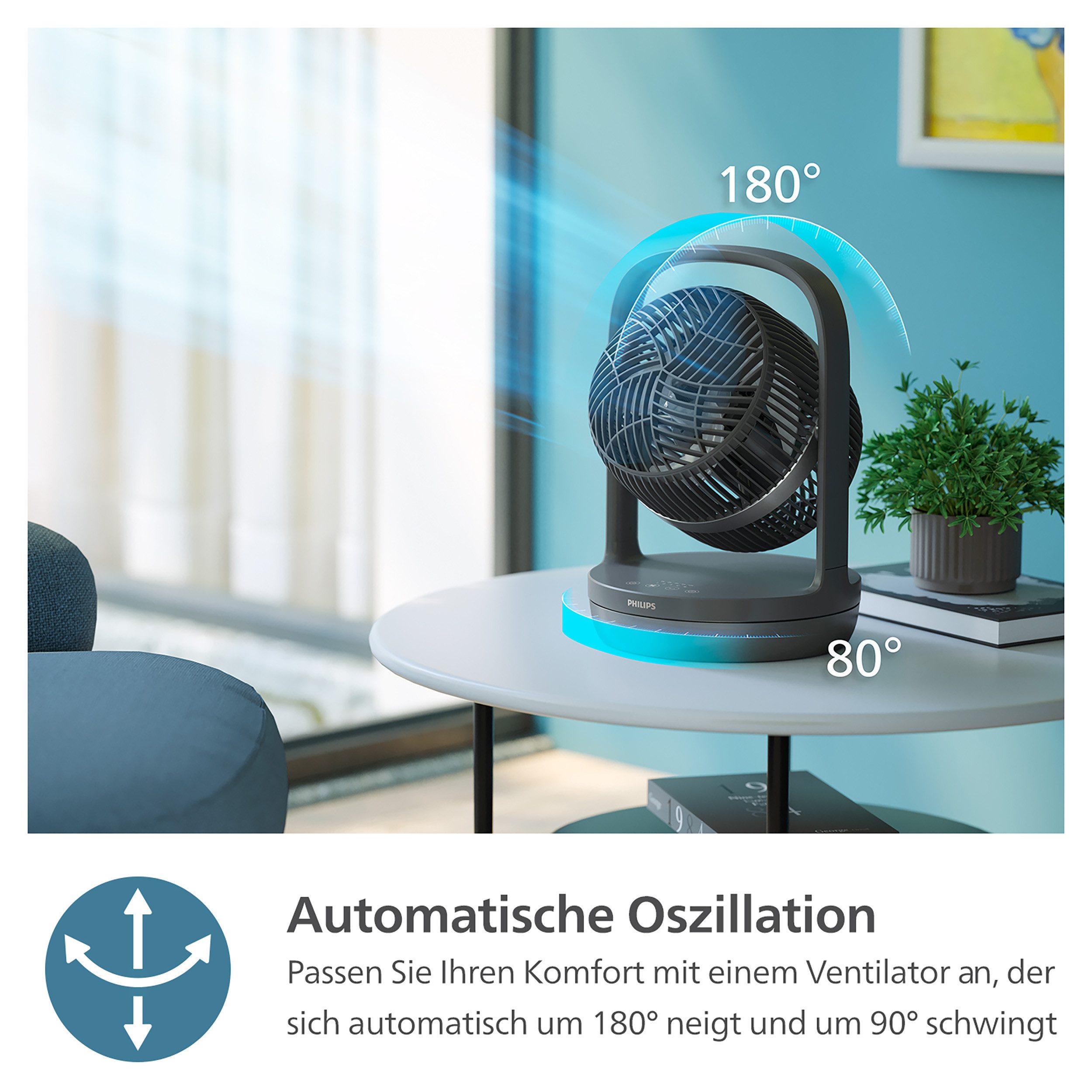 Philips Tafelventilator CX3050/01 Serie 3000, met extreem stille SilentWings-technologie, 19 dB