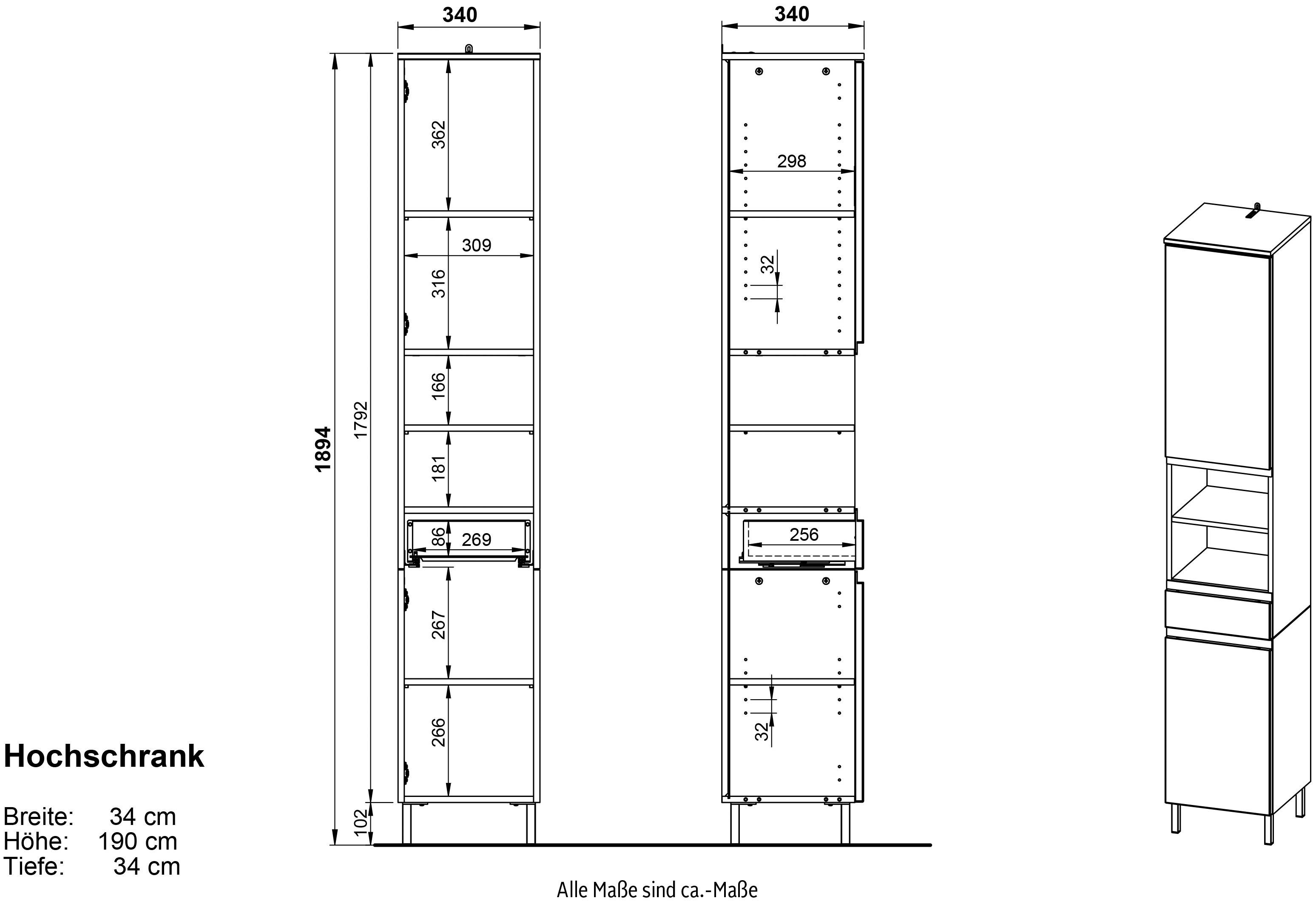 GERMANIA Badkamerserie Torrance Wastafelonderkast, spiegelkast met verlichting, hoge kast (3-delig)