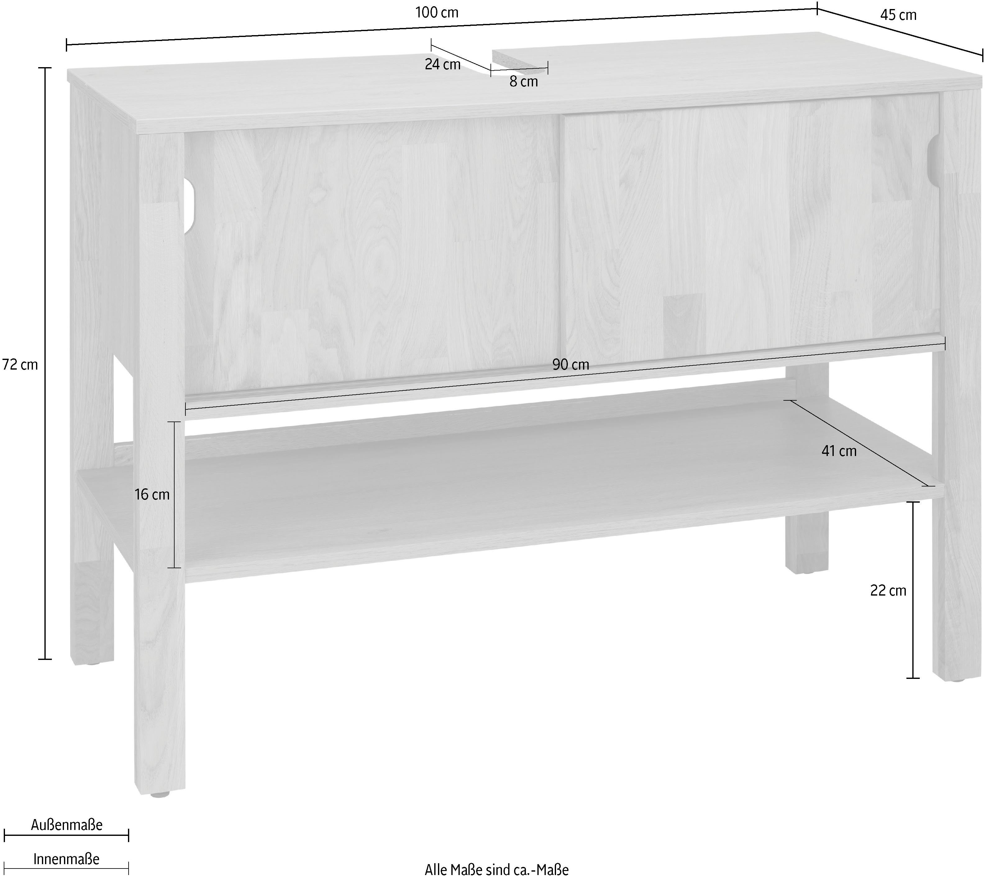 Home affaire Wastafelonderkast April Schuifdeuren van massief hout, breedte 100 cm