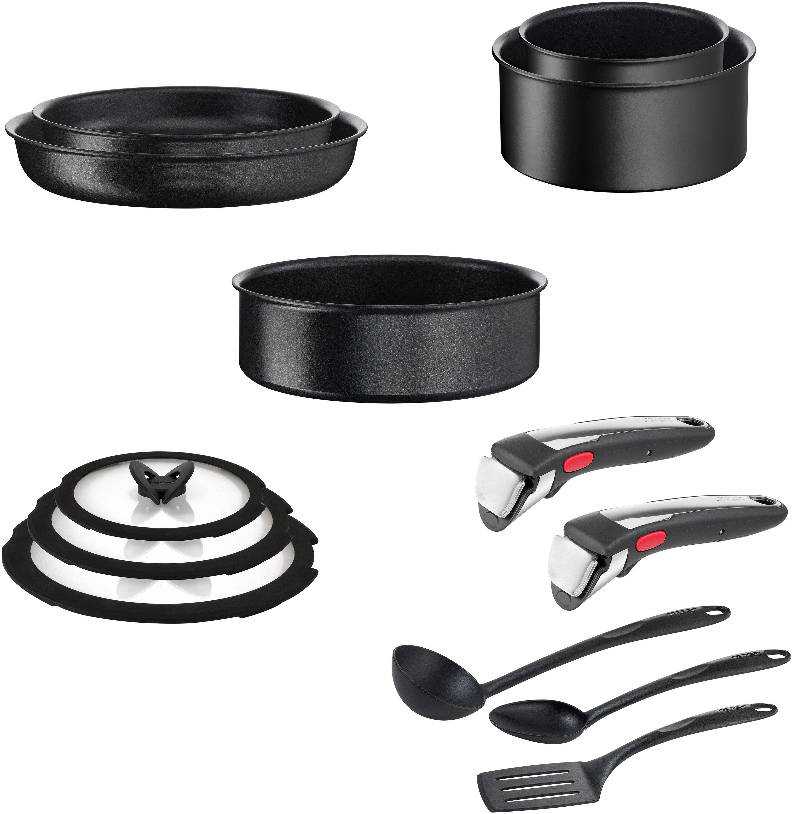 Tefal Pannenset Ingenio Unlimited On pannen en potten inductiegeschikt, antiaanbak Thermo-signaal, afneembare handgreep, geschikt voor alle kookplaten (set, 13-delig)