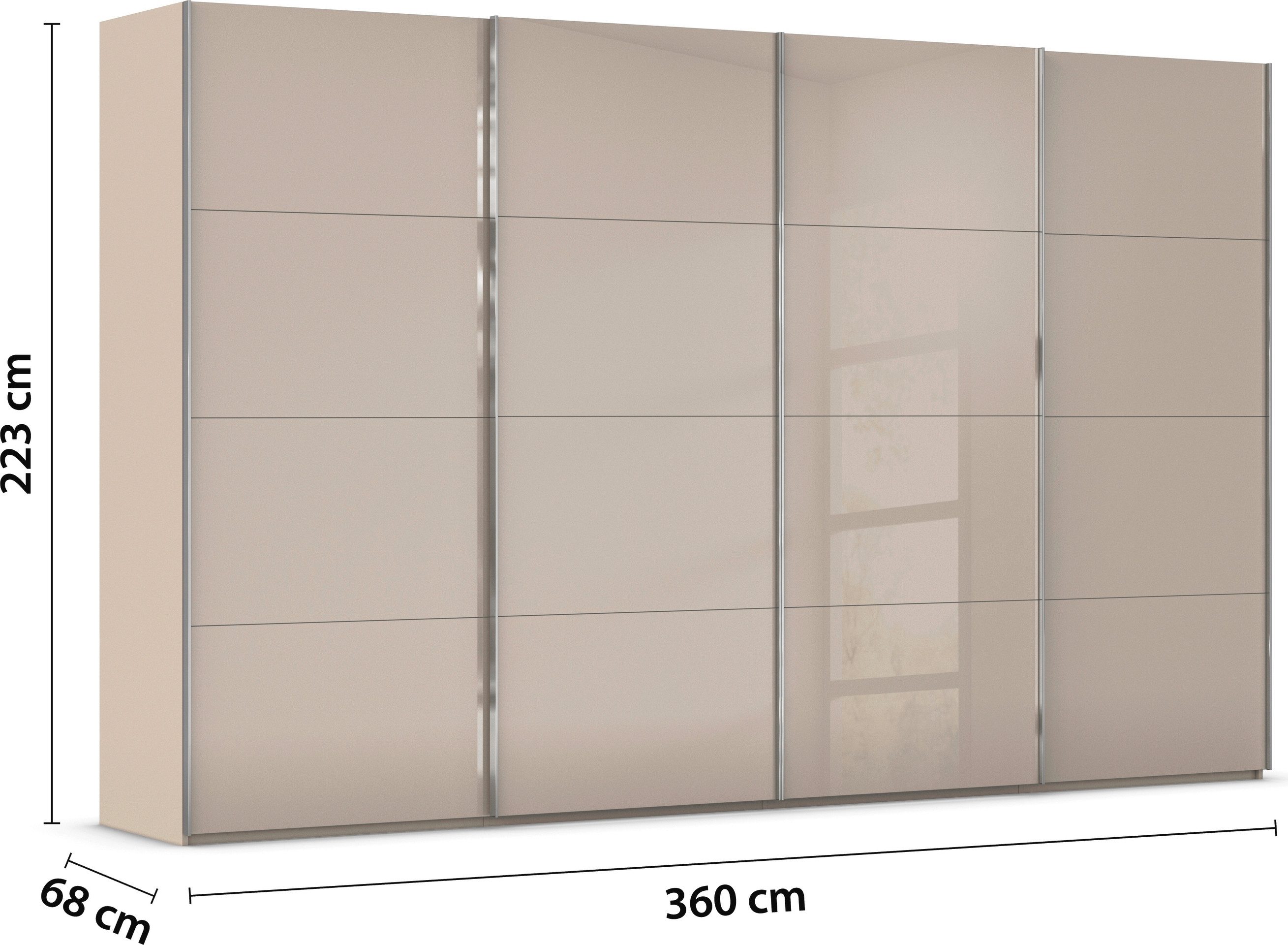 rauch Schuifdeurkast Kledingkast Kast Garderobe Slaapkamerkast SCALE-FYRA edel vierdelige deuren met glas-front veel kleuren made in germany