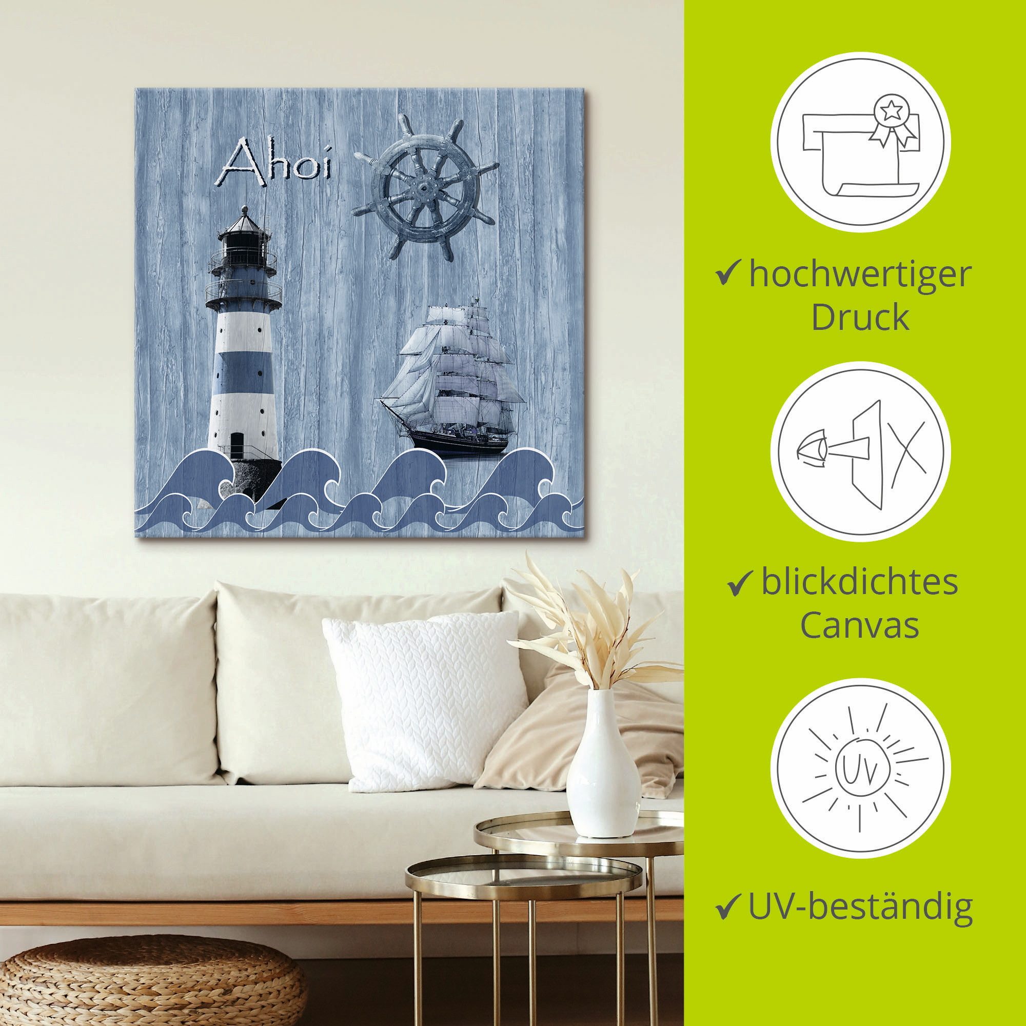 Artland Artprint Ahoy in maritiem blauw als artprint van aluminium, artprint voor buiten, artprint op linnen, poster, muursticker