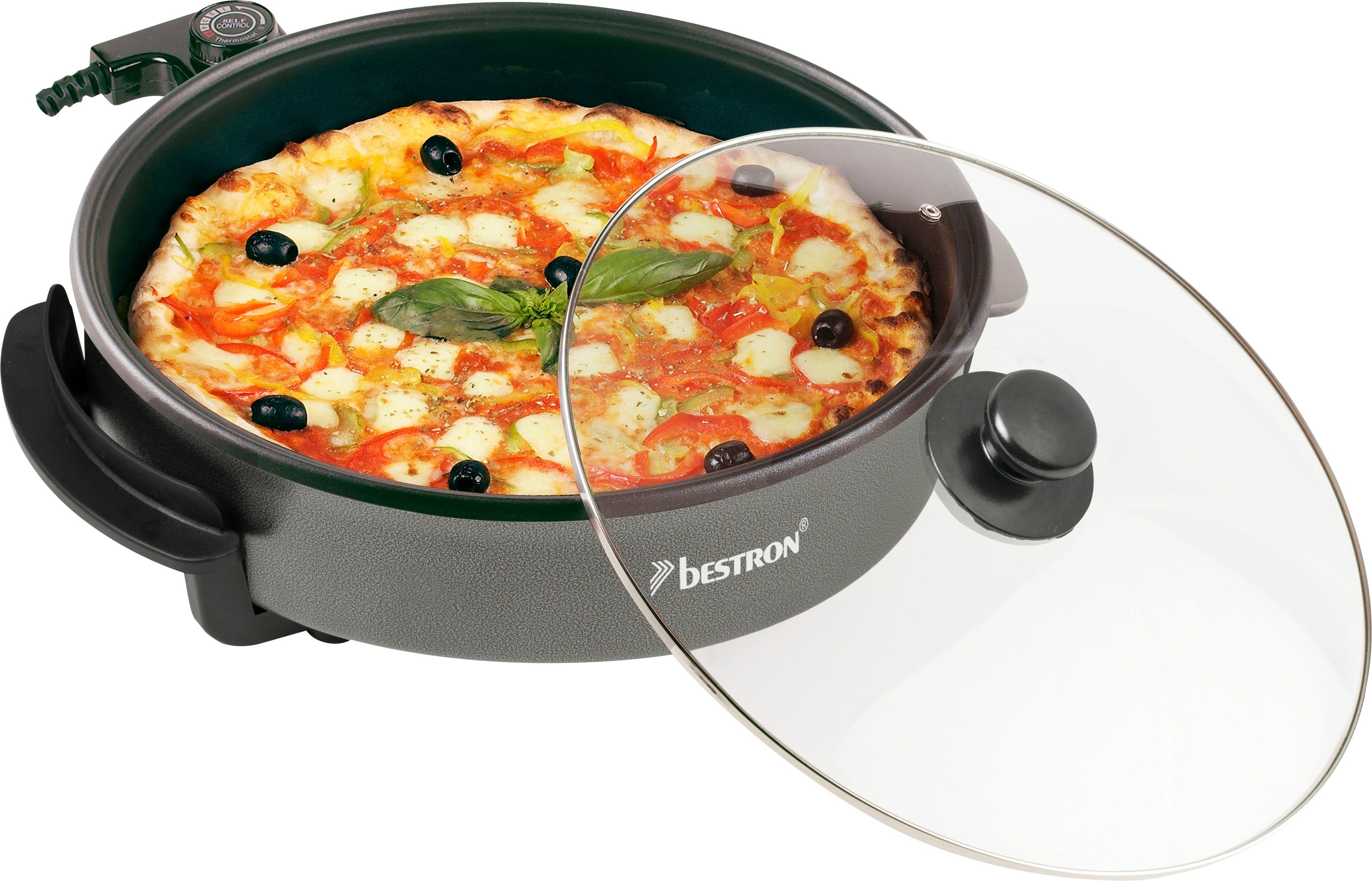 bestron Elektrische multipan Multifunctionele XXL-pan met glazen deksel, antiaanbaklaag, zwart