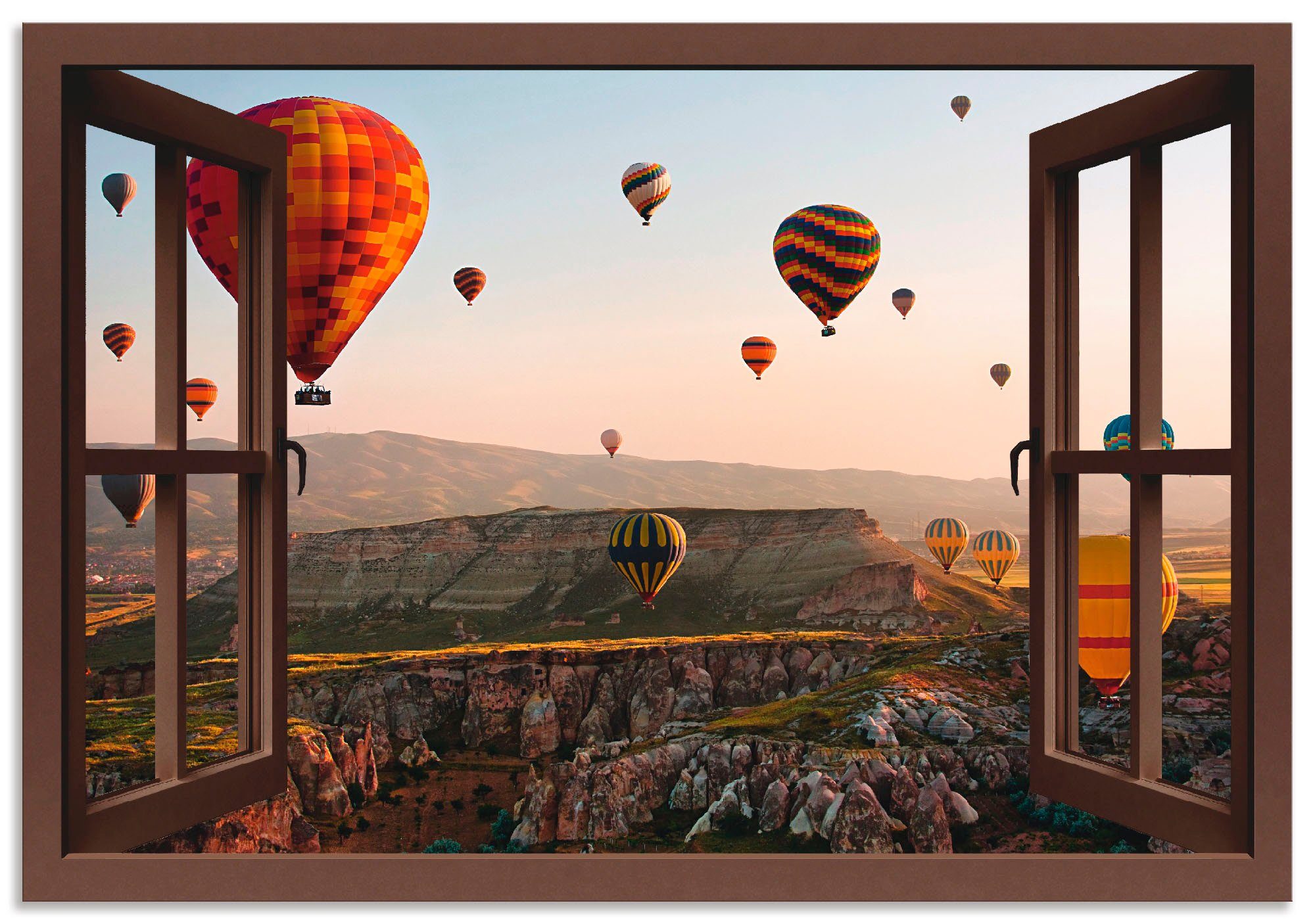 Artland Artprint Blik uit het venster Cappadocië ballonvaart in vele afmetingen & productsoorten - artprint van aluminium / artprint voor buiten, artprint op linnen, poster, muurst