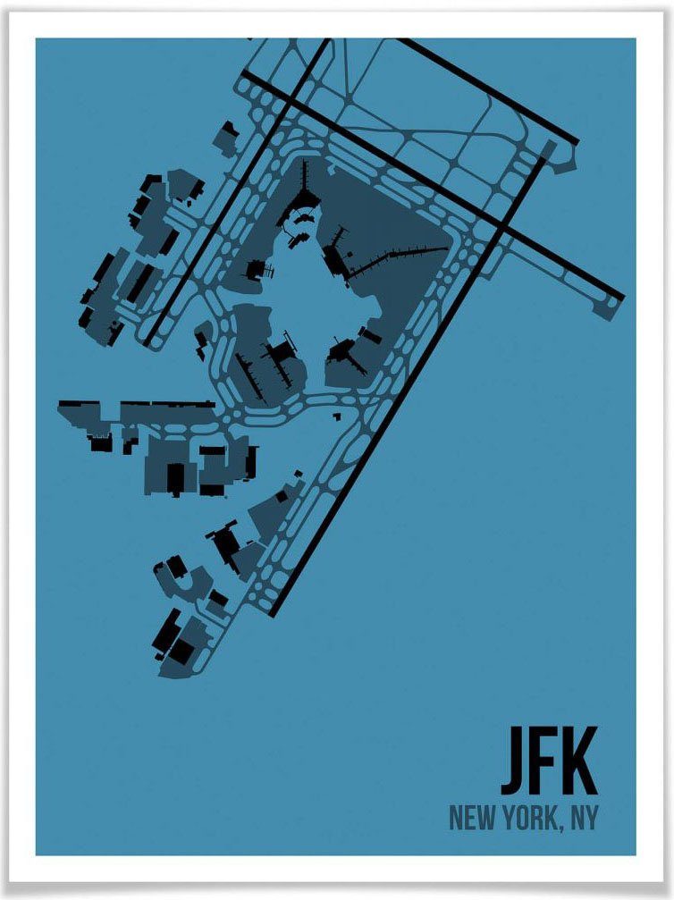 Wall-Art Poster Artprint JFK plattegrond New York Poster, artprint, wandposter (1 stuk)