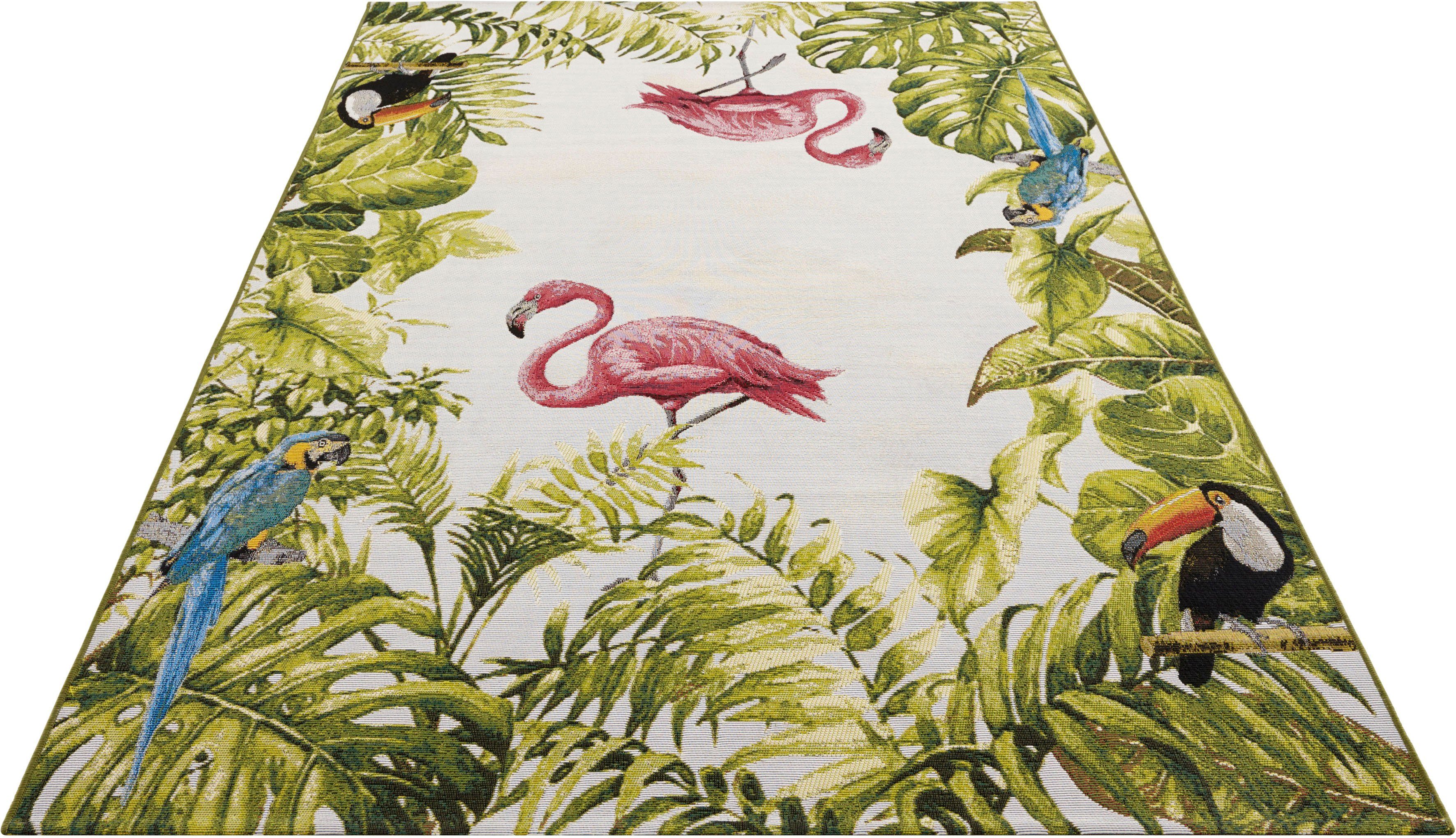 HANSE Home Outdoorkleed Tropical Birds In-& outdoor, tapijt, weerbestendig, balkon, tuin, woonkamer, floraal
