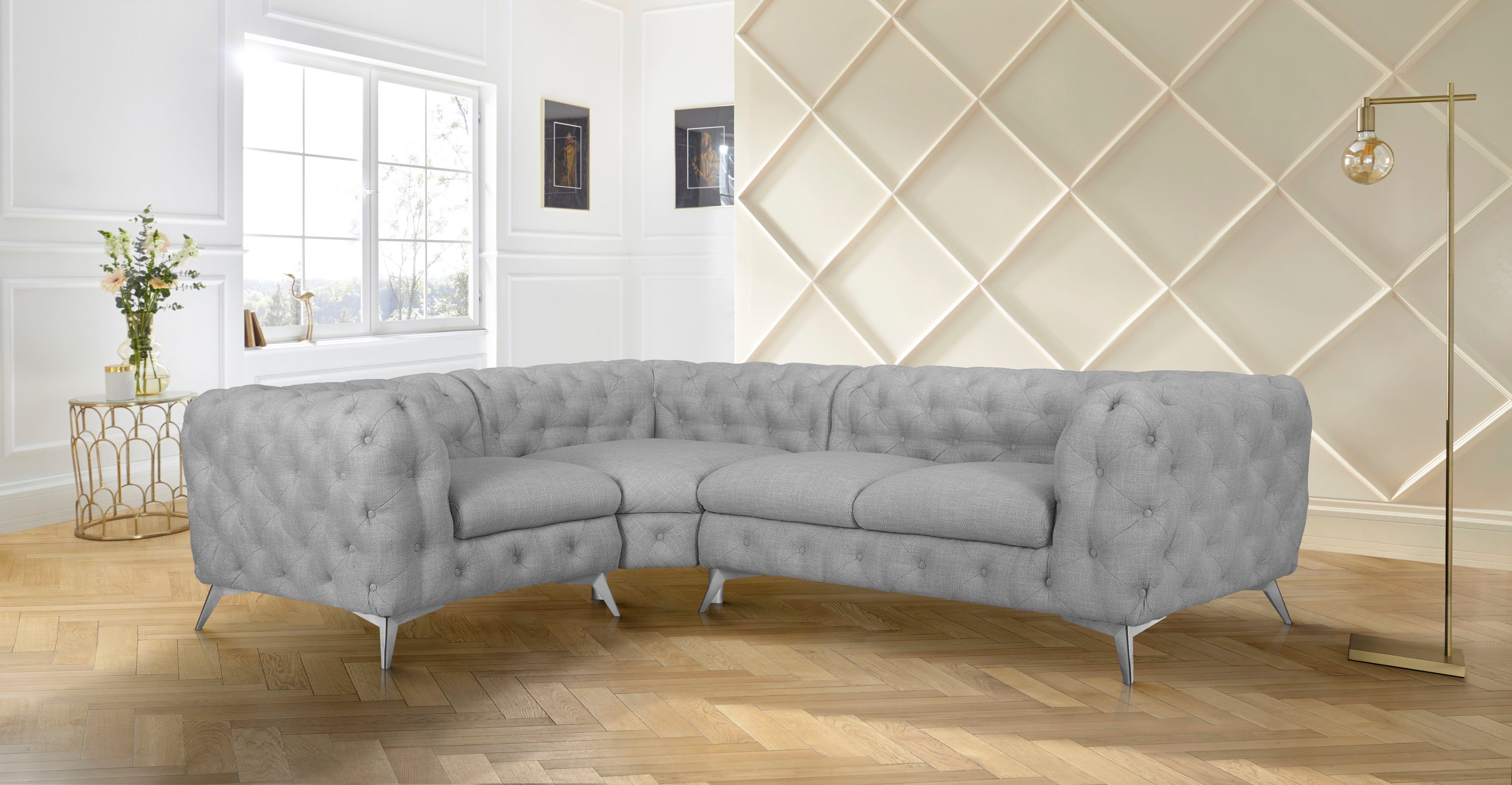 Leonique Chesterfield-bank Glynis L-vorm luxueuze capitonnage, moderne chesterfield look, kleur van de poten ter keuze