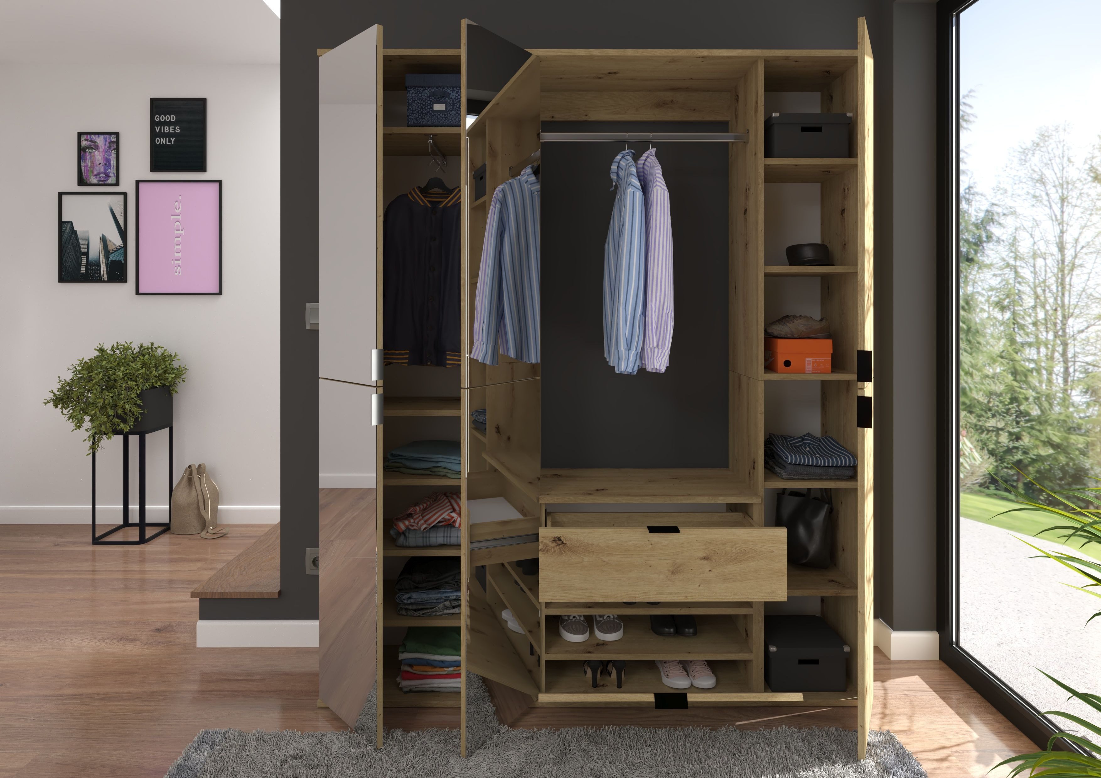 INOSIGN Halmeubelset Trondheim, Breedte 152 cm, 5-delig, bestaande uit: 2x garderobekast, 1 commode, 1 kledingstang, 1 legplank (set, 4-delig)
