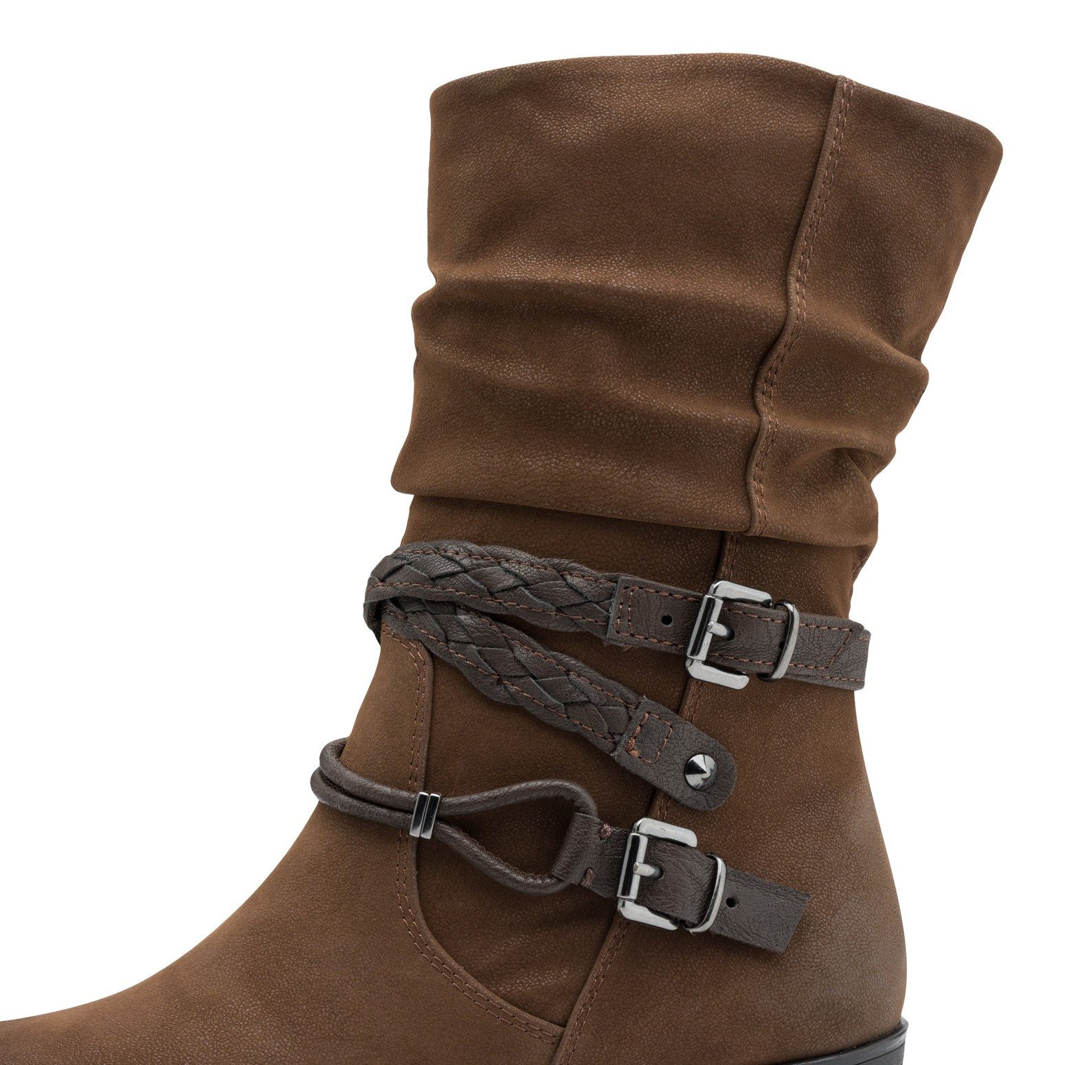 Marco Tozzi Cowboy laars blokhak, korte laarzen, westernlaarsjes met gevlochten decoratieve bandjes