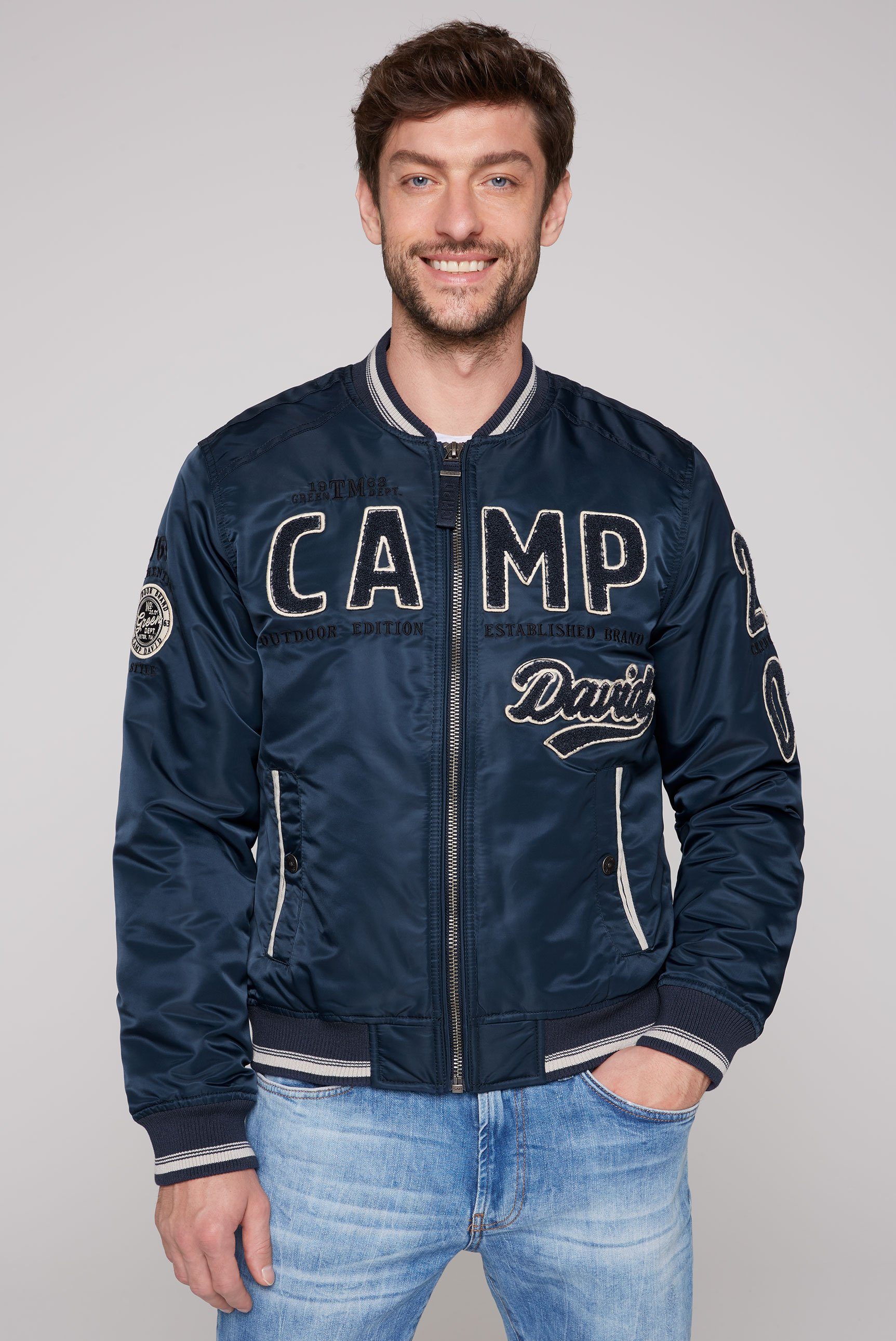 CAMP DAVID Blouson met groot frotté-logo heren jassen maat XXL blauw