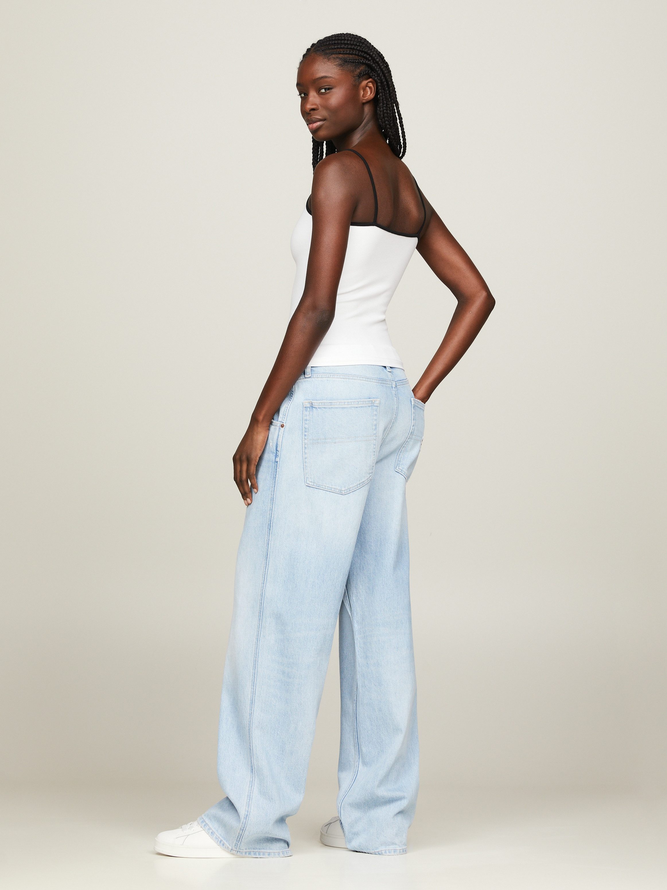 TOMMY JEANS Top met spaghettibandjes TJW SLIM SCRIPT BINDING TOP met -logo-opschrift