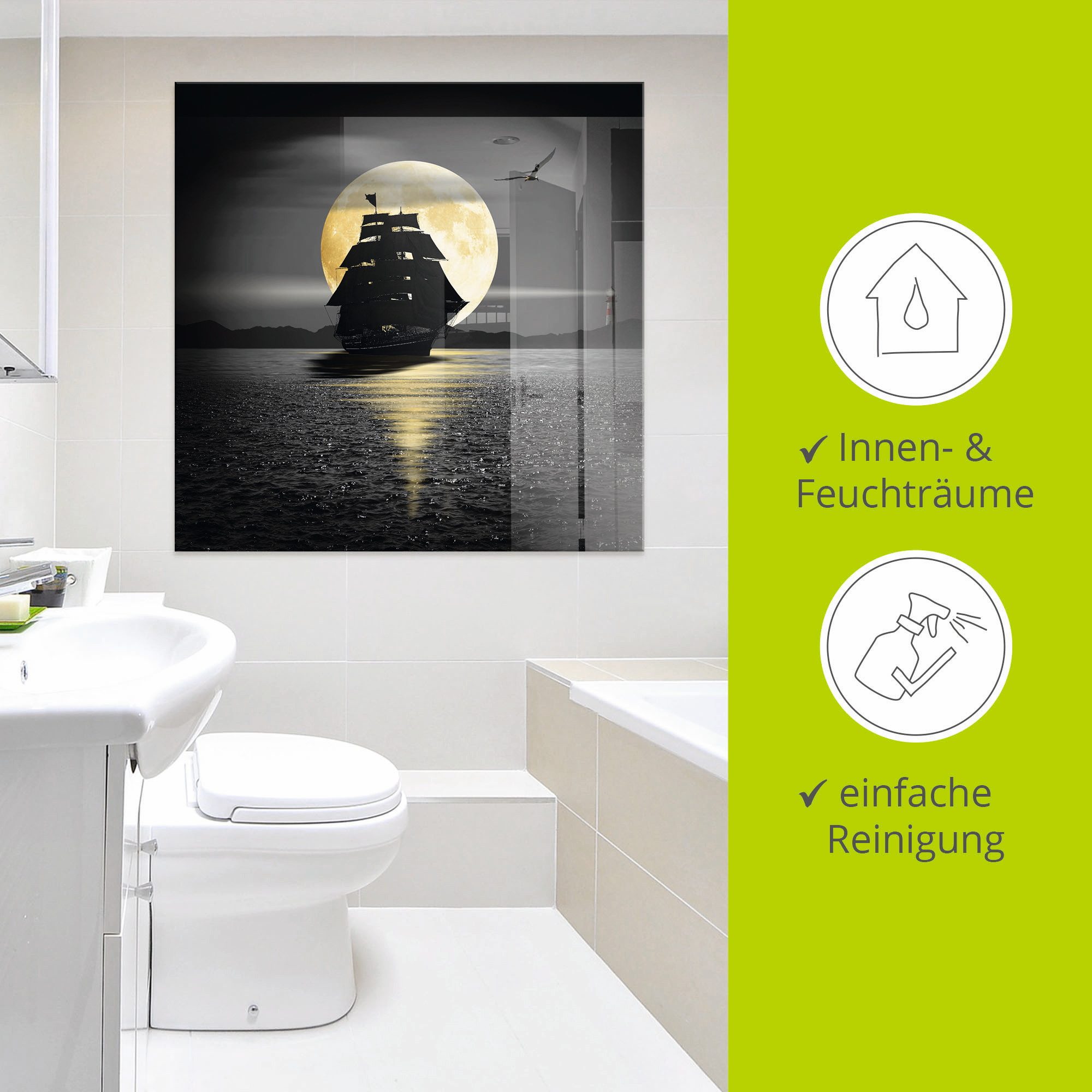 Artland Print op glas Een boot met zwarte zeilen