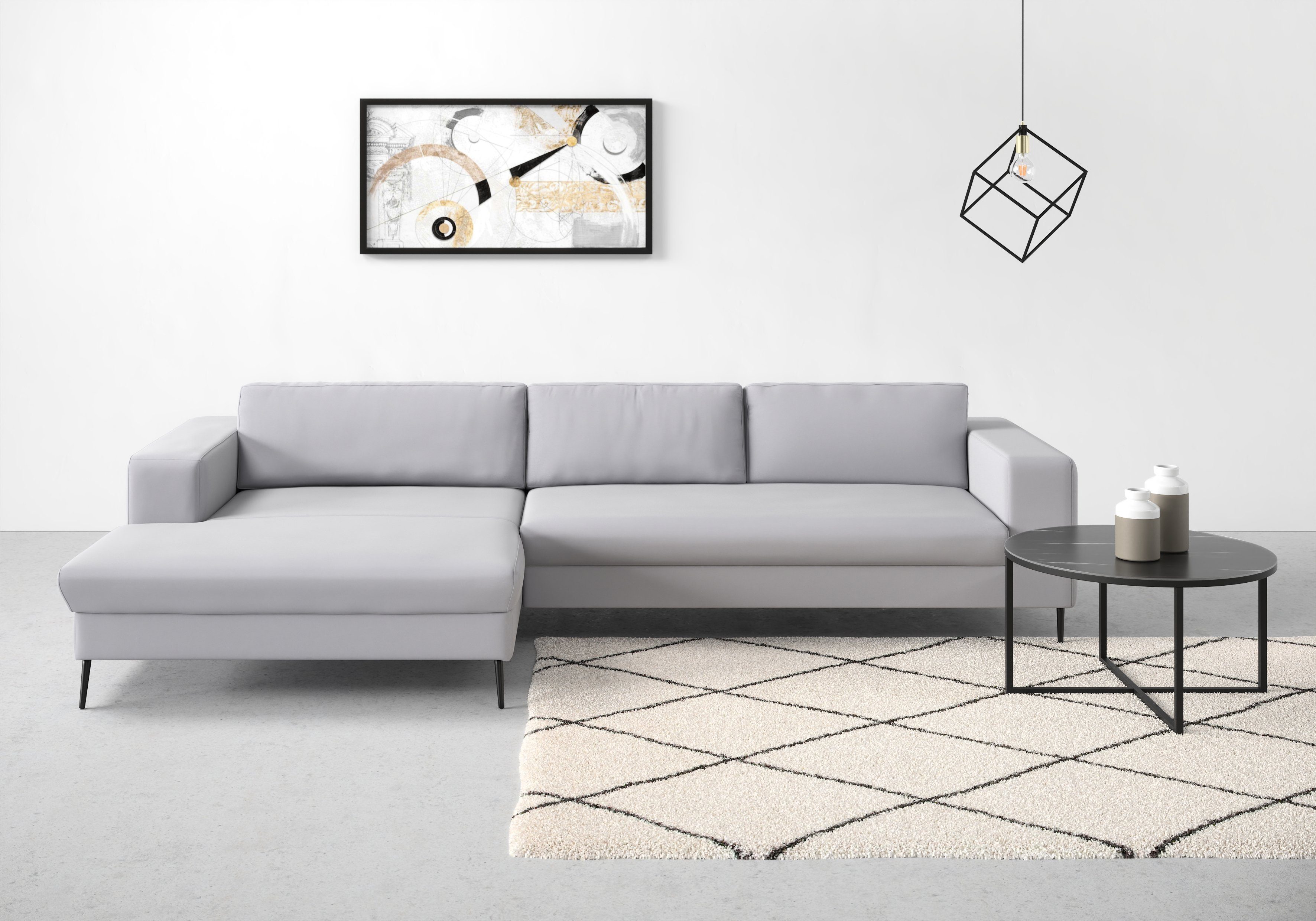 DOMO collection Hoekbank Modica, tijdloos en elegant, L-vorm moderne uitstraling met extra brede chaise longue, ook in corduroy