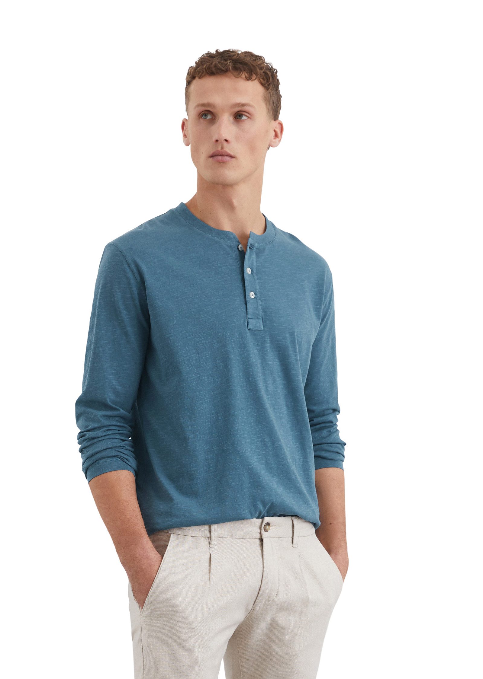 Marc O'Polo Henleyshirt lichte structuur voor een subtiele, levendige uitstraling heren knoopsluiting maat L blauw