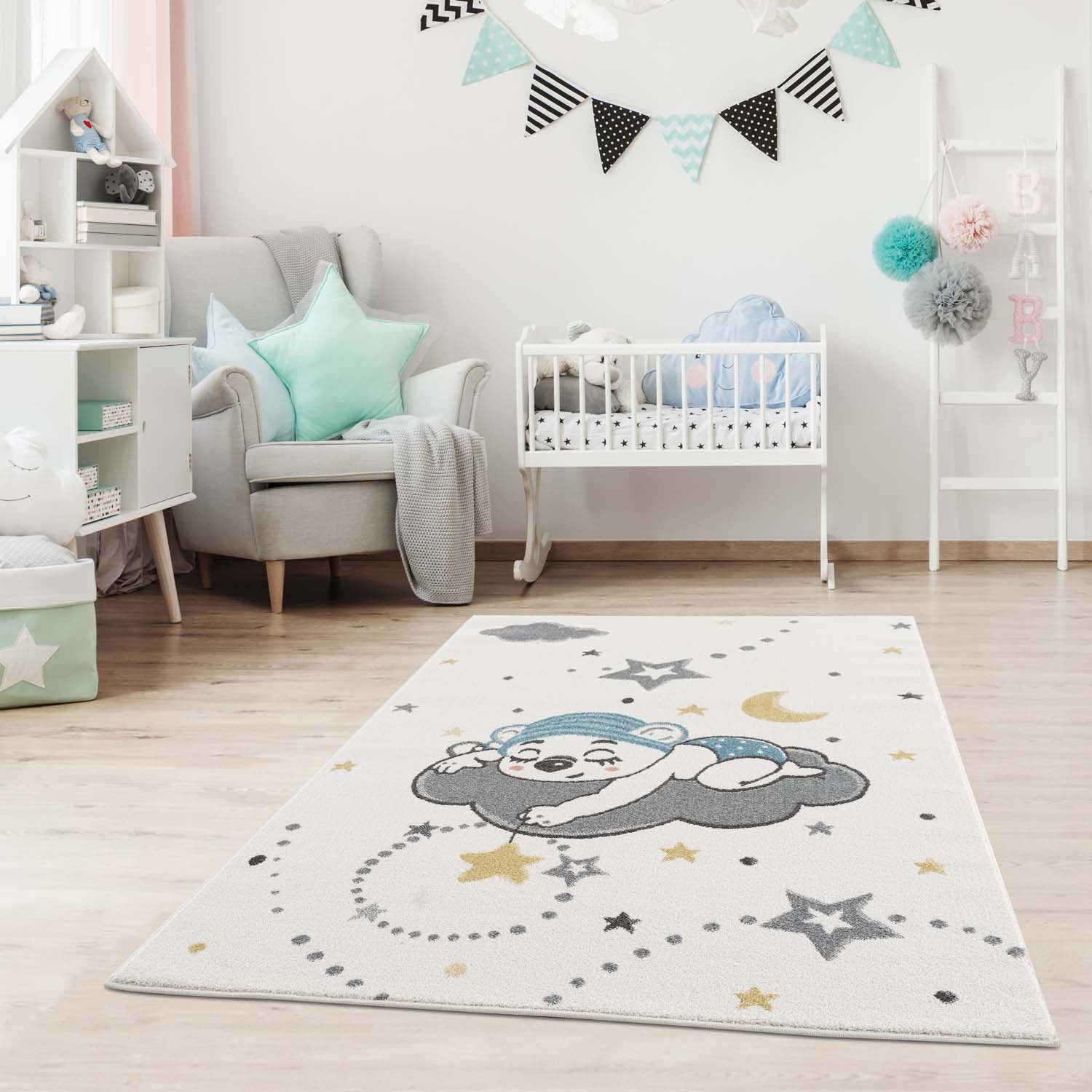 Carpet City Kindervloerkleed Anime9385 Babykleed, sterren, maan, nachthemel, zachte pool, gemakkelijk in onderhoud