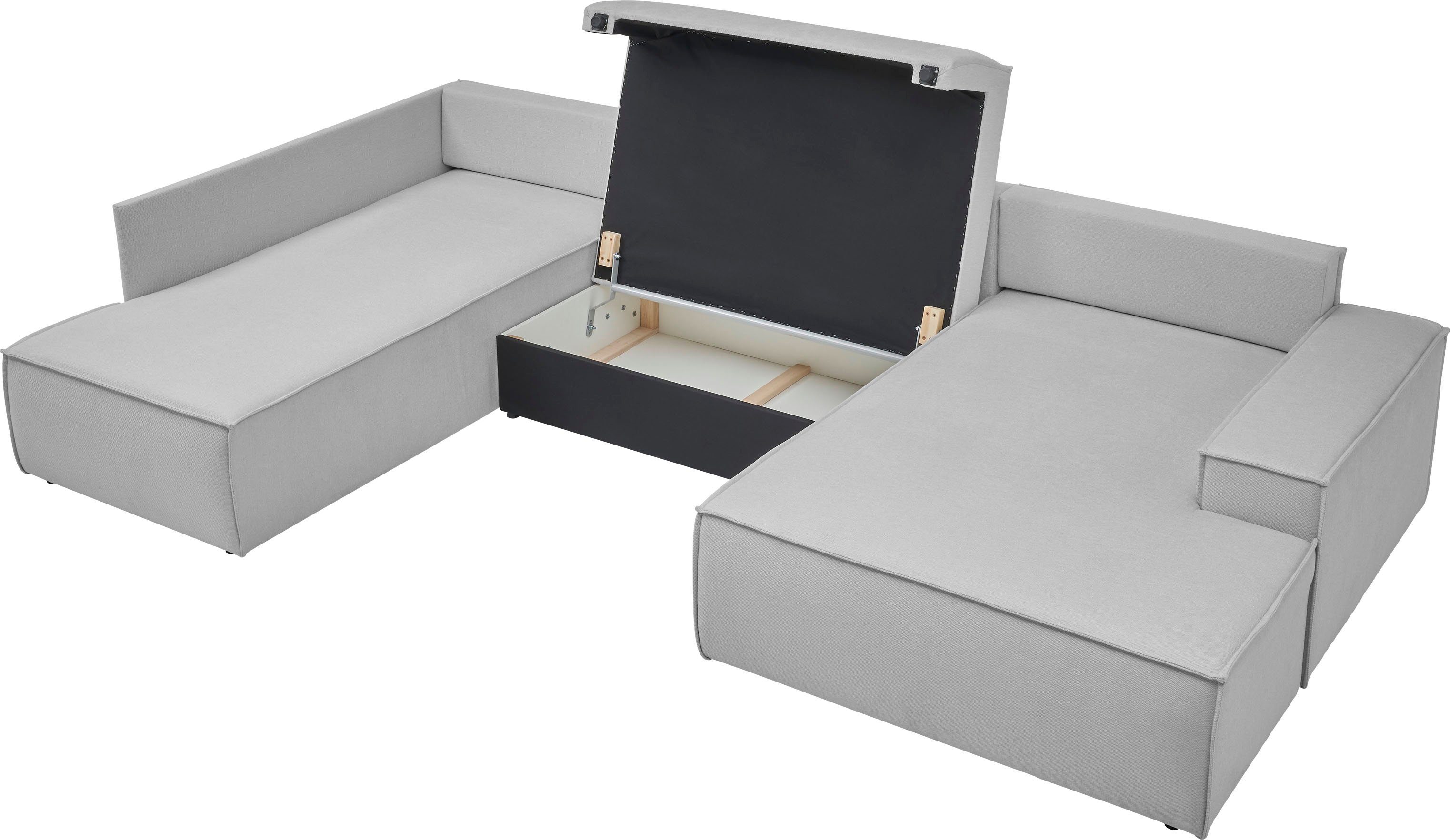 andas Zithoek FINNLEY U-model XXL 329 cm, bedbank, slaapfunctie m. bedkist