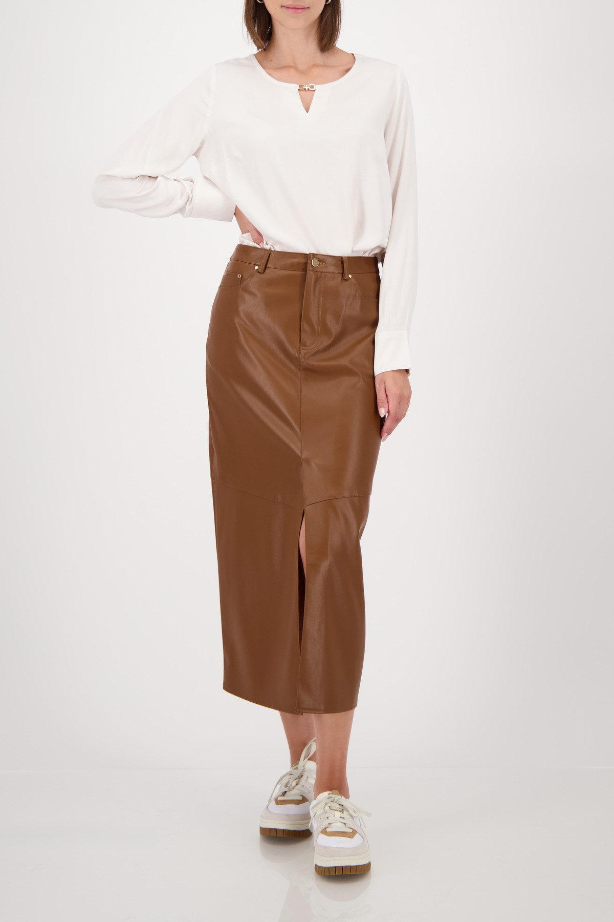 Monari Blouse met lange mouwen Regular fit met ronde hals met sierdetail